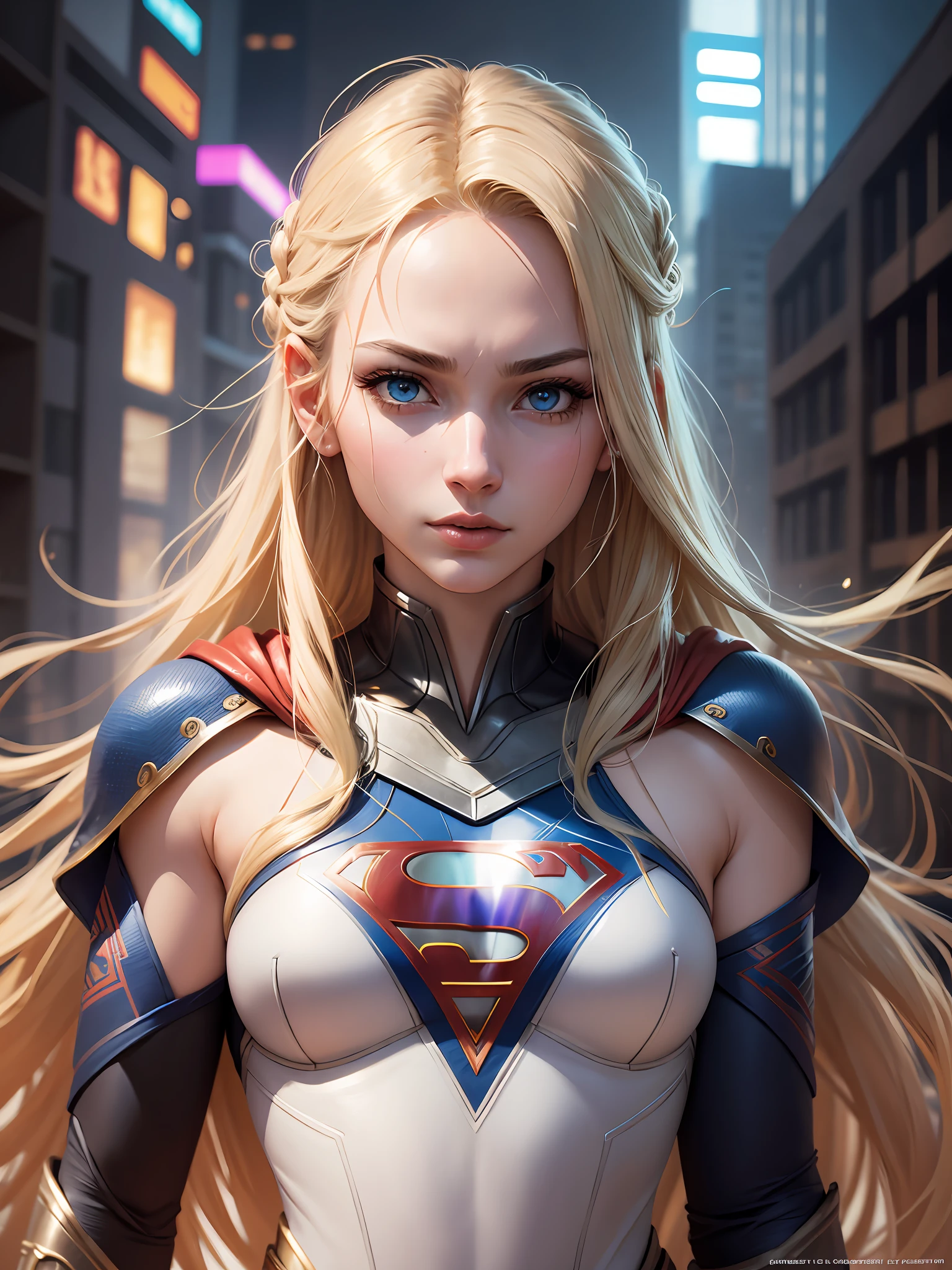 supergirl, best quality, movie, official art, sand, nature advertising art, movie wallpaper, very detailed cg uniform,4k wallpaper, intricate details, white background, upper body, facial focus, full body, full,sexy,concept art, making art, high resolution, (realistic, realistic: 1.2), physically based rendering, mechanics, reflections, realism, cyberpunk, symmetry, front view, close up, avatar ,eyes ,symmetry ,face, very sharp ,realistic ,focus , Grant Mask Painting, Movie Light, Wick, (Illustration: 1.1), Thin, Fair Skin, Delicate Face, King's Robe, Glow, Pantyhose, (Long Blonde Hair), Blue Eyes, Ultra Southern Symbol Chest S, Battlefield, Chip, Glow, Sword