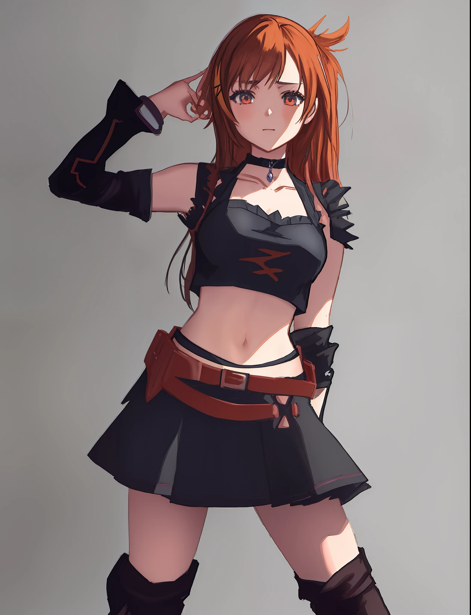 anime girl in a black outfit with a brown belt and boots, anime full body illustration, attractive anime girl, seductive anime girl, anime girl, detailed anime character art, anime character, female anime character, marin kitagawa fanart, made with anime painter studio, anime character art, anime girl wearing a black dress, anime style character, style anime, kantai collection style