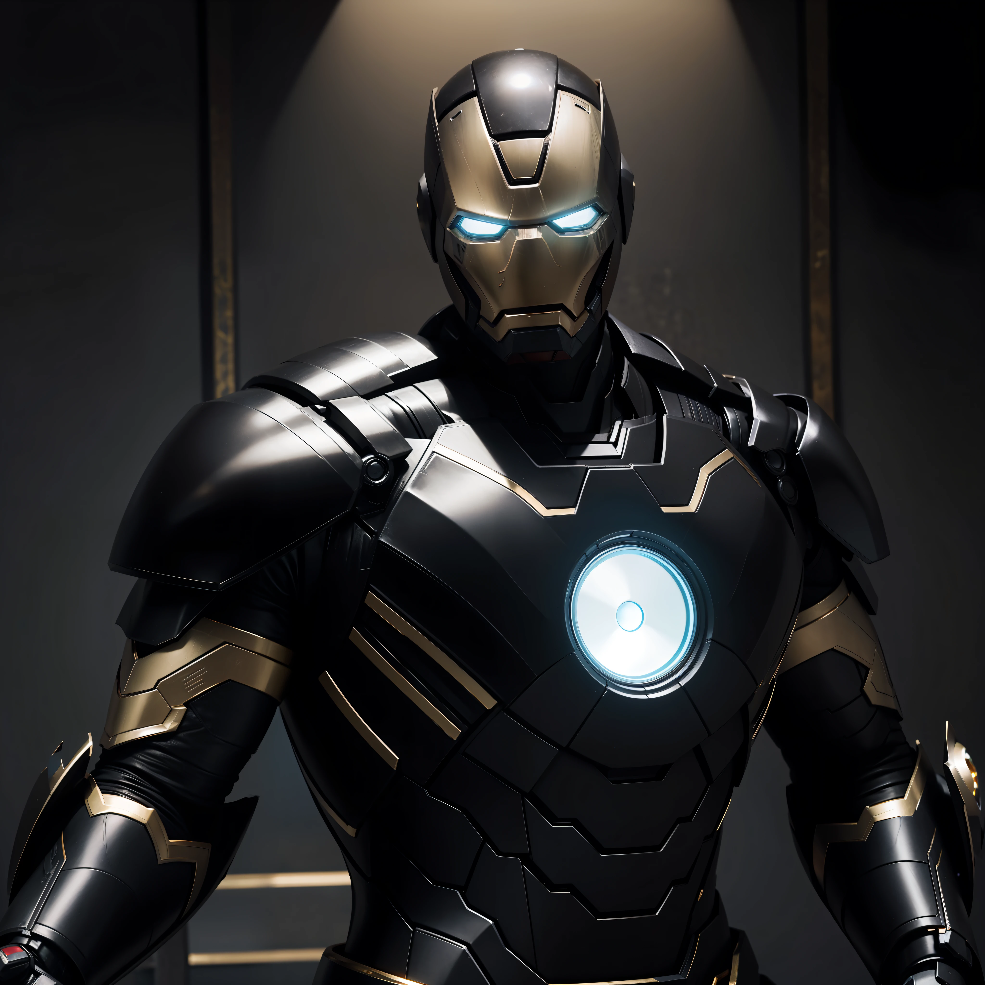 Black Iron Man, Black Iron Man, Black Iron Man, Black, Gold, Black Body, Alone, Super Realistic, Super Detailed, Super High Quality, Masterpiece, Pitch Black, Pitch Black Iron Man, Full Face, Black and Golden, Black, Black Iron, Black Iron, Black, Black Iron