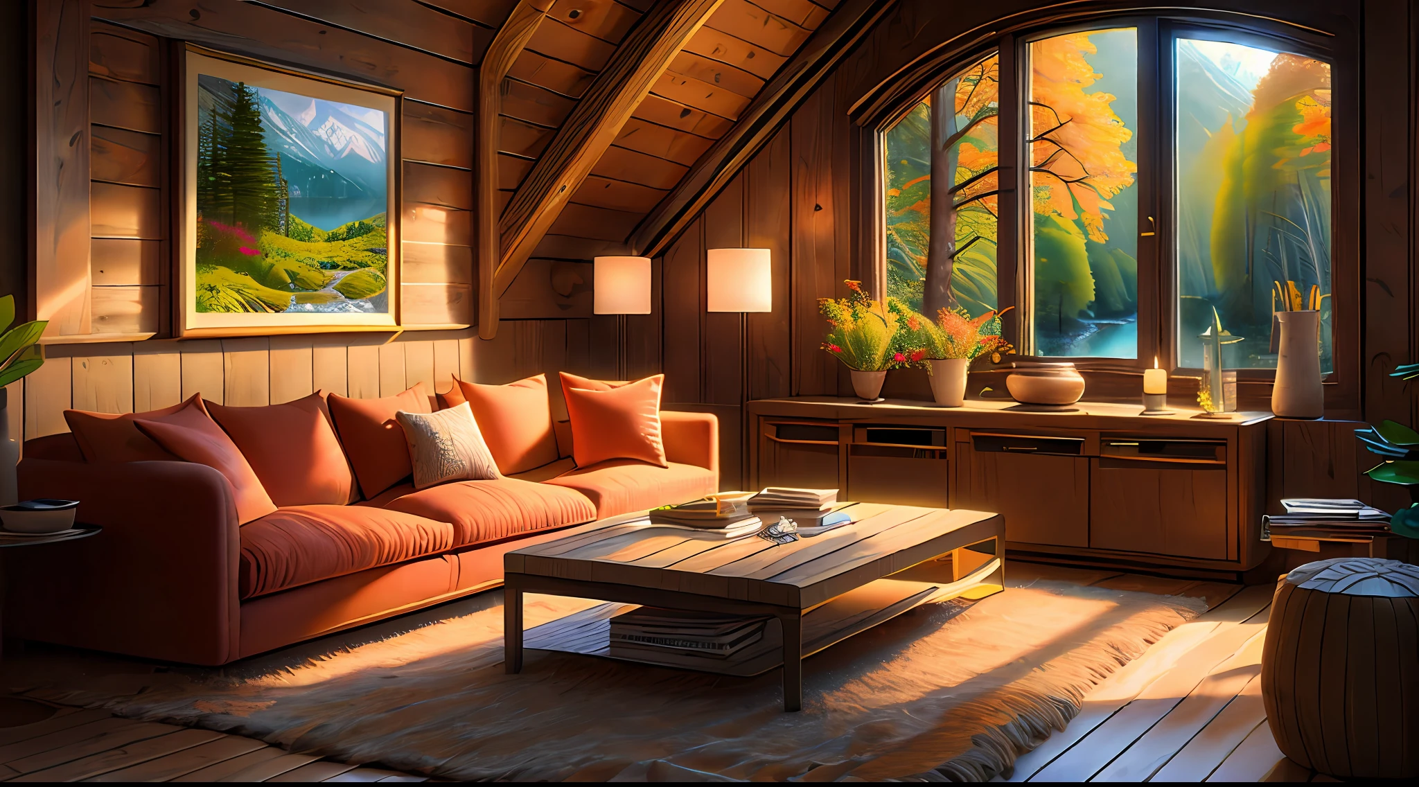 (Best quality),(masterpiece),(ultra detailed),(4k resolution),(extremely detailed) digital art, beautiful, cozy room,nature