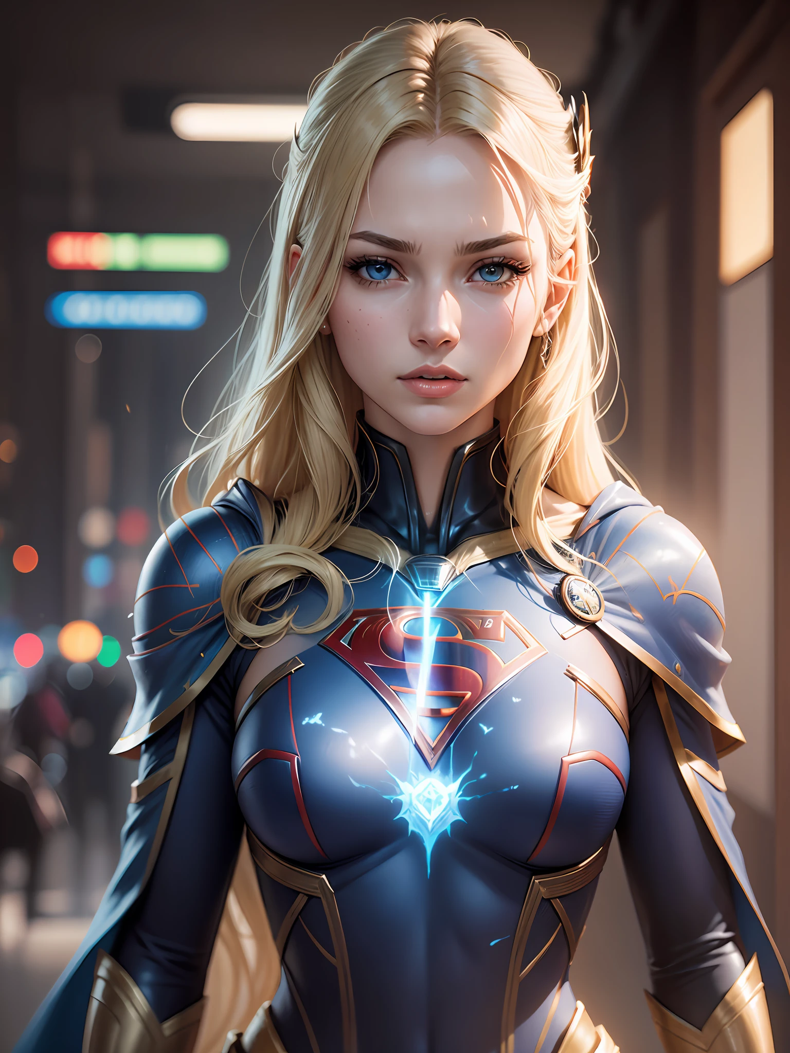supergirl, best quality, movie, official art, sand, nature advertising art, movie wallpaper, very detailed cg uniform,4k wallpaper, intricate details, white background, upper body, facial focus, full body, full,sexy,concept art, making art, high resolution, (realistic, realistic: 1.2), physically based rendering, mechanics, reflections, realism, cyberpunk, symmetry, front view, close up, avatar ,eyes ,symmetry ,face, very sharp ,realistic ,focus , Grant Mask Painting, Movie Light, Wick, (Illustration: 1.1), Thin, Fair Skin, Delicate Face, King's Robe, Glow, Pantyhose, (Long Blonde Hair), Blue Eyes, Ultra Southern Symbol Chest S, Battlefield, Chip, Glow, Sword