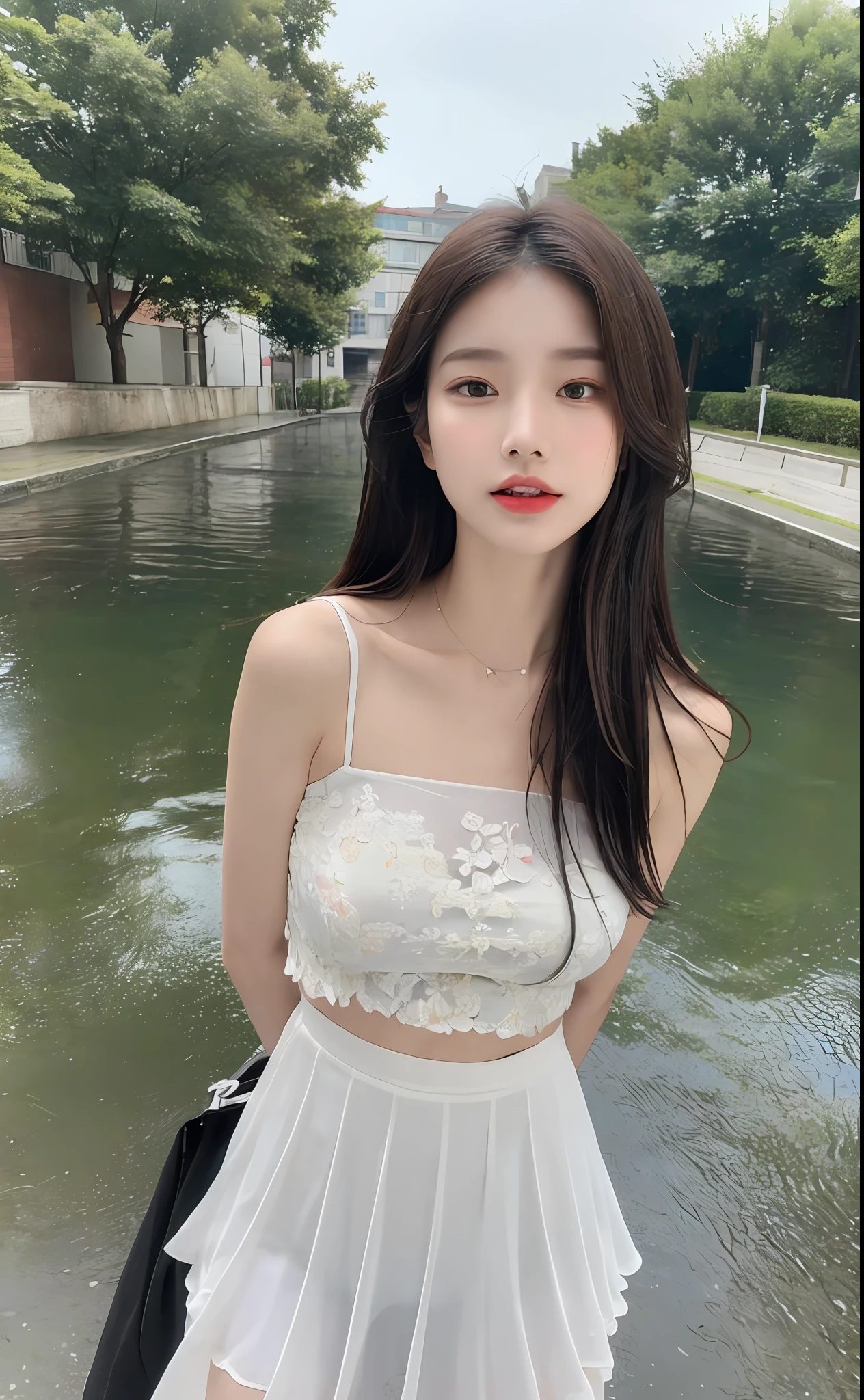 ((Best Quality, 8k, Masterpiece: 1.3)), Focus: 1.2, Perfect Body Beauty: 1.4, Buttocks: 1.2, ((Layered Haircut)), (Wet Clothes: 1.1) , (Rain, Street:1.3), Slip Floral Dress, (Skirt: 1.2), Lazy Style, Highly Detailed Face and Skin Texture, Delicate Eyes, Double Eyelids, Whitened Skin, Long Hair, (Shut Up: 1.3), Bare Shoulders