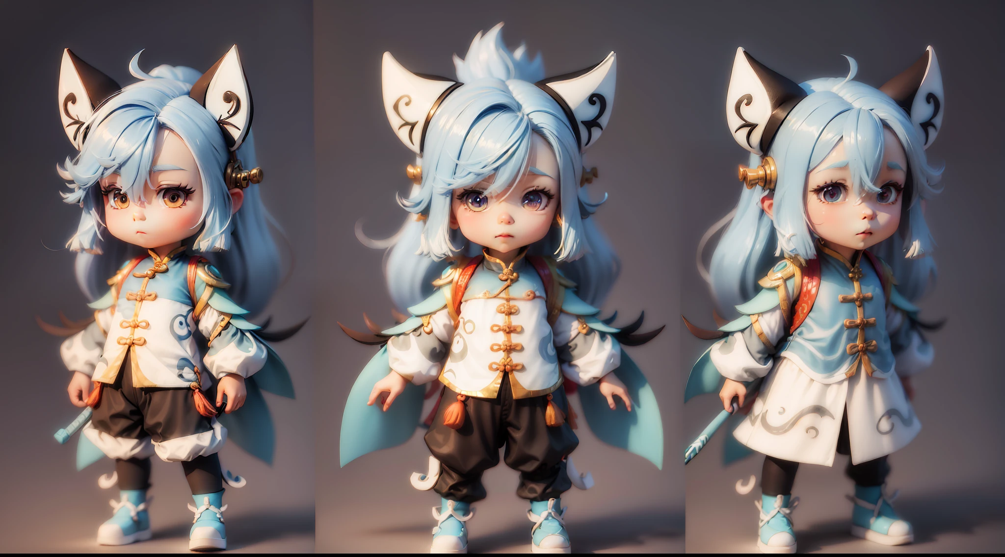 Cartoon little Taoist, cute. 3D, blue clothes