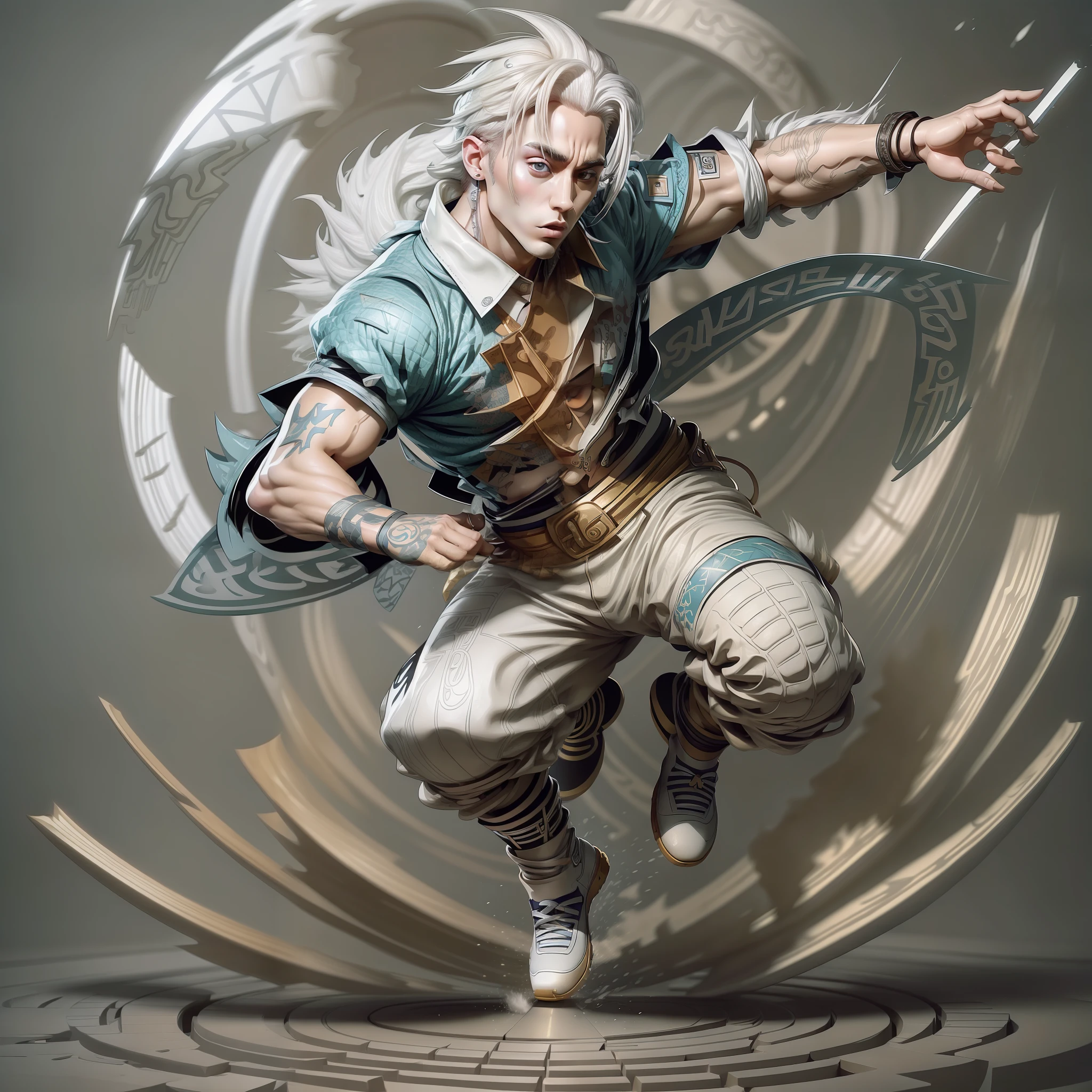 (adobe illustrator style:1.3, white background, cartoon hip-hop Korean singer in action, full body, unique design elements and special effects) --auto --s2