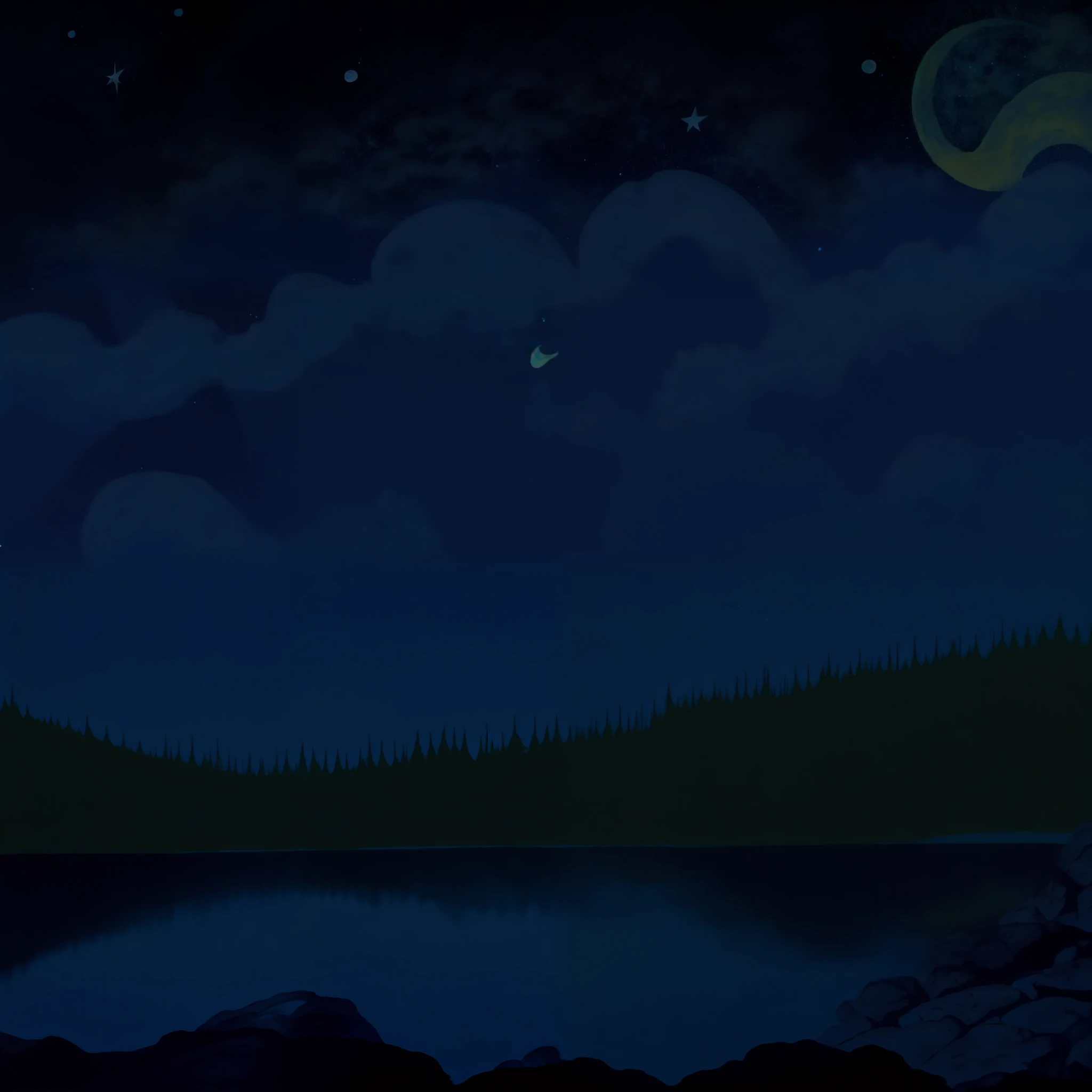 hanna barbera nature scenery forest, un the night, night sky full of stars, 16k, 8k,4k, Watercolor