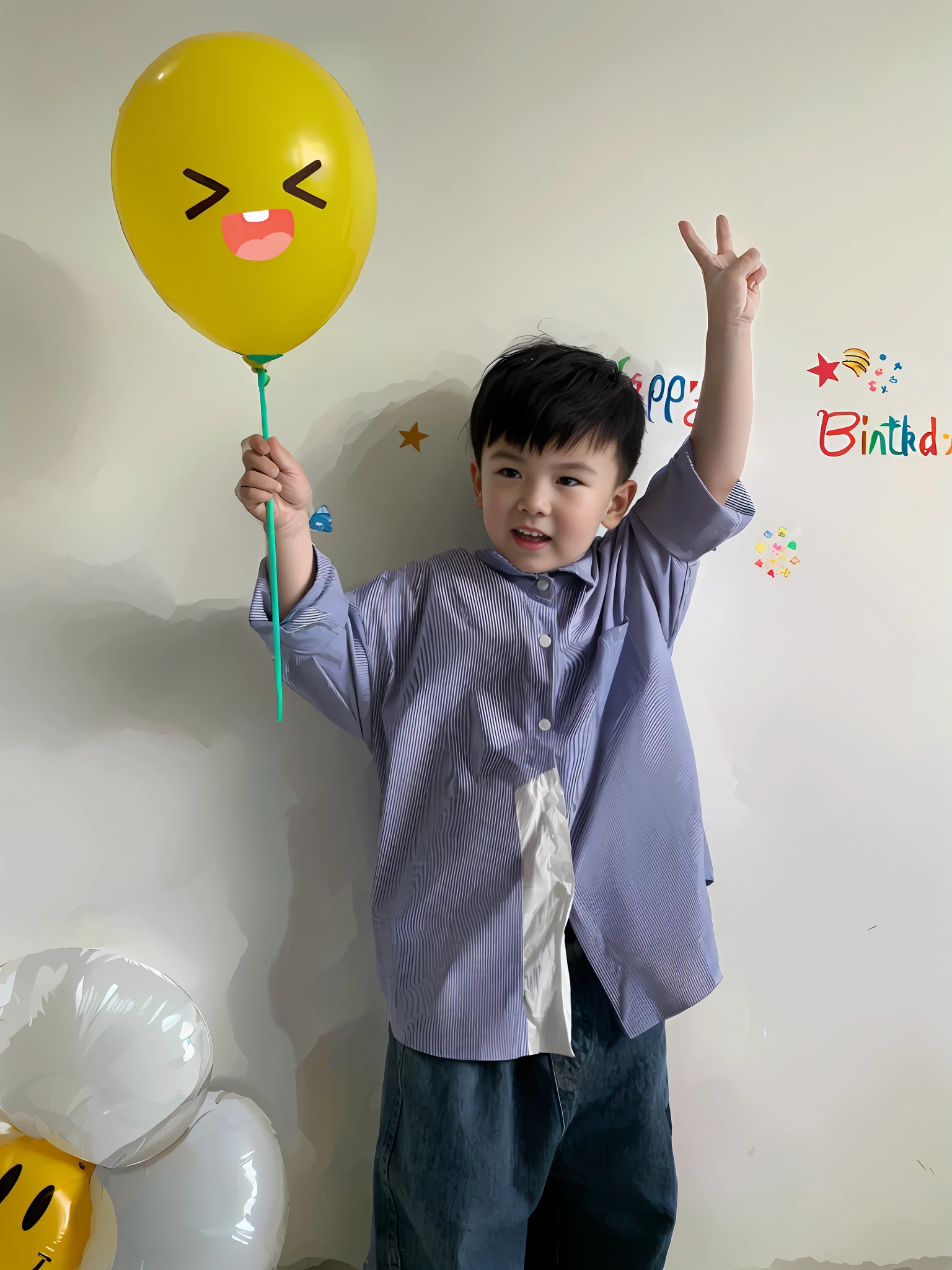 arafed boy holding a yellow balloon with a smiley face on it, holding a balloon, he is! about 3 0 years , taken with sony alpha 9, 2 yeae is 3 5 years old, he is very happy, kid, man holding a balloon, balloon, happy kid, taken with canon eos 5 d mark iv, a still of a happy