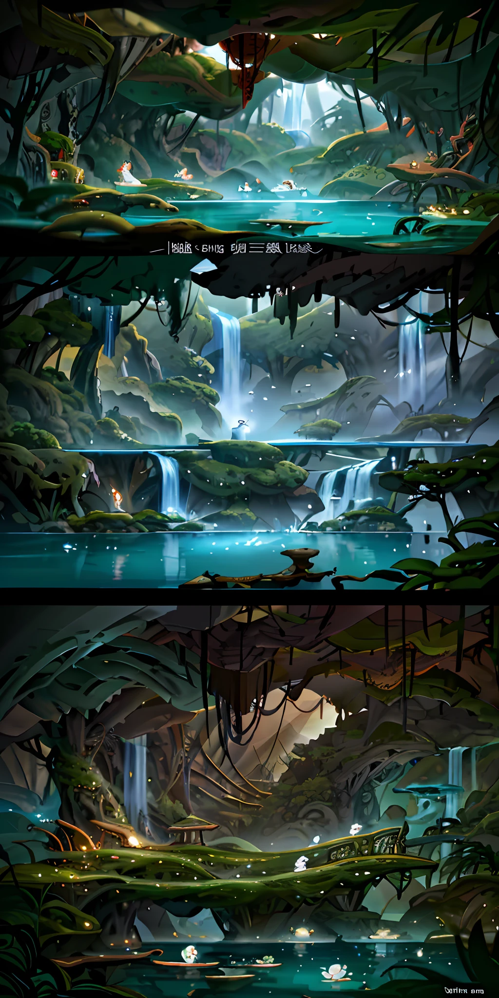 Chinese ancient times, spring, jungle, lake, cave, waterfall, tree, meadow, rock, deer, hot spring, water vapor, (illustration: 1.0), epic composition, realistic lighting, HD details, masterpiece, best quality, (very detailed CG unified 8k wallpaper)