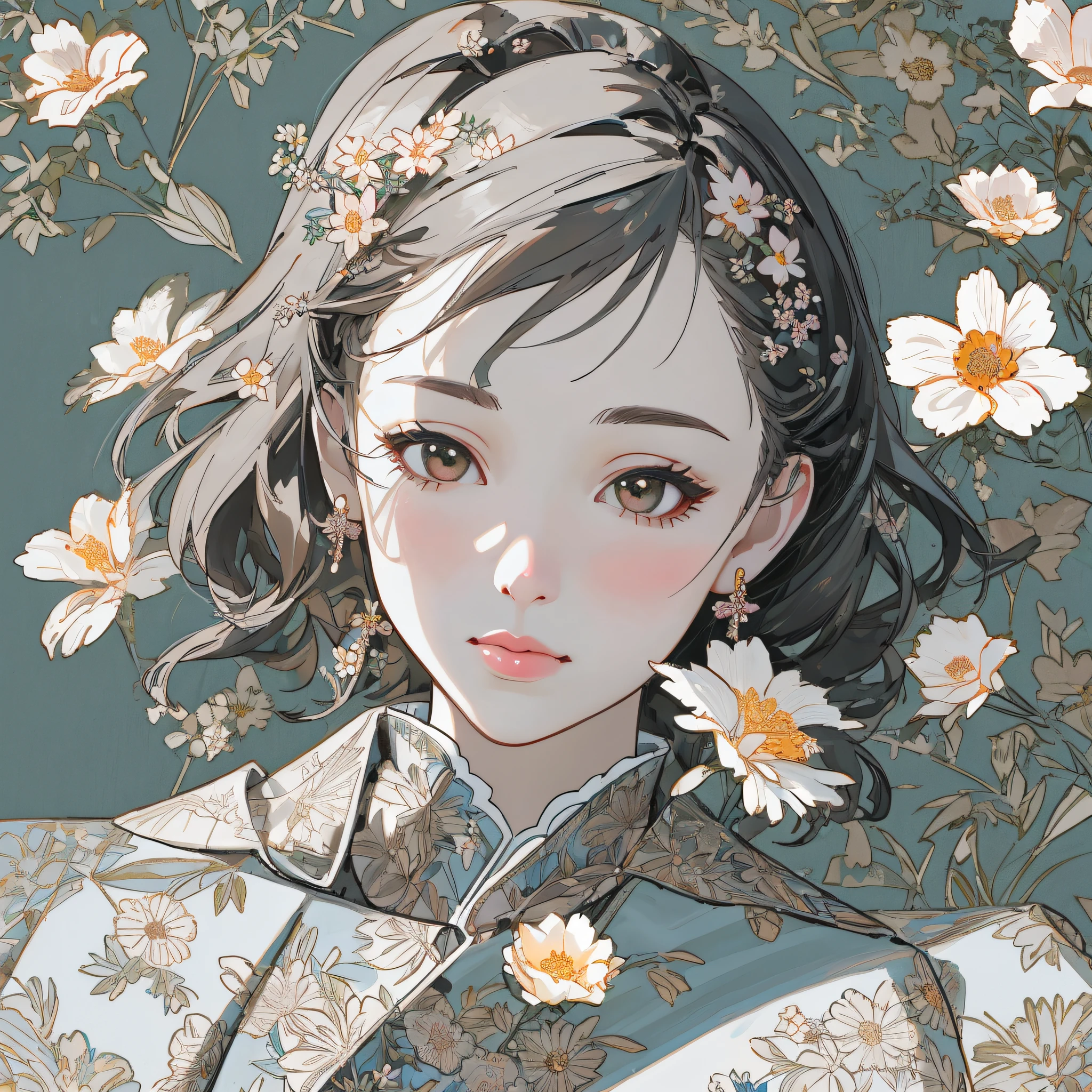 Create a floral pattern, various types of flowers, realistic style, with highly detailed elements, with the sharp image should be colorful, classic and elegant look.