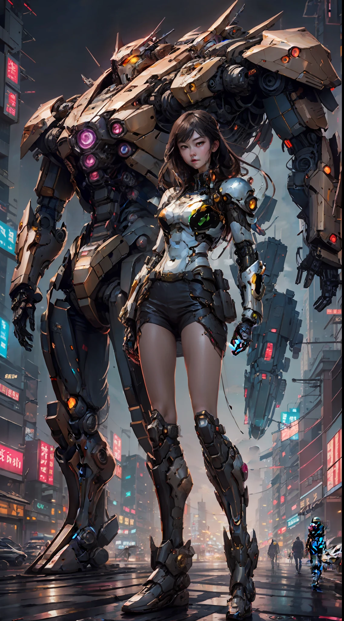 Boutique,best quality,Gold jewelry,(slip out feet),Fairy skin,(Fidelity :1.2),Standing,Super Detailed,realistic,High quality,Movie Light,Ray tracking,Ultra HD,Upper body
Girl in military uniform and military bomber jacket standing next to giant robot, guweiz-style artwork, cyberpunk mech, trend on cgstation, guweiz, Russell Dongjun Lu, digital cyberpunk anime art, ross tran 8 k, guweiz on artstation pixiv, girl in mecha network armor,