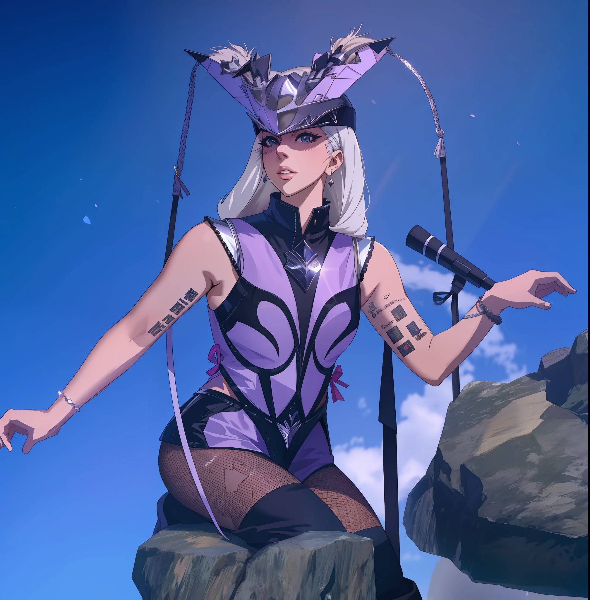 Turn that image into "Anime", keep every detail of the image, high definition, 4k, detalhado, cabelo grande, armadura, lady gaga