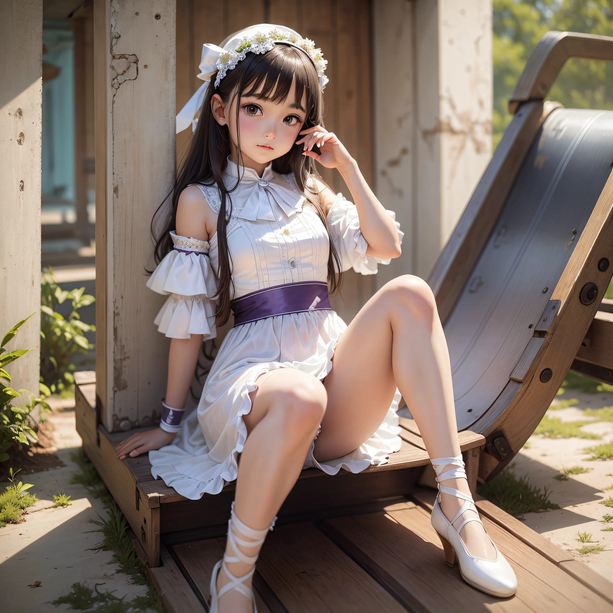 White silk dance costume  sitting on a slide --auto --s2