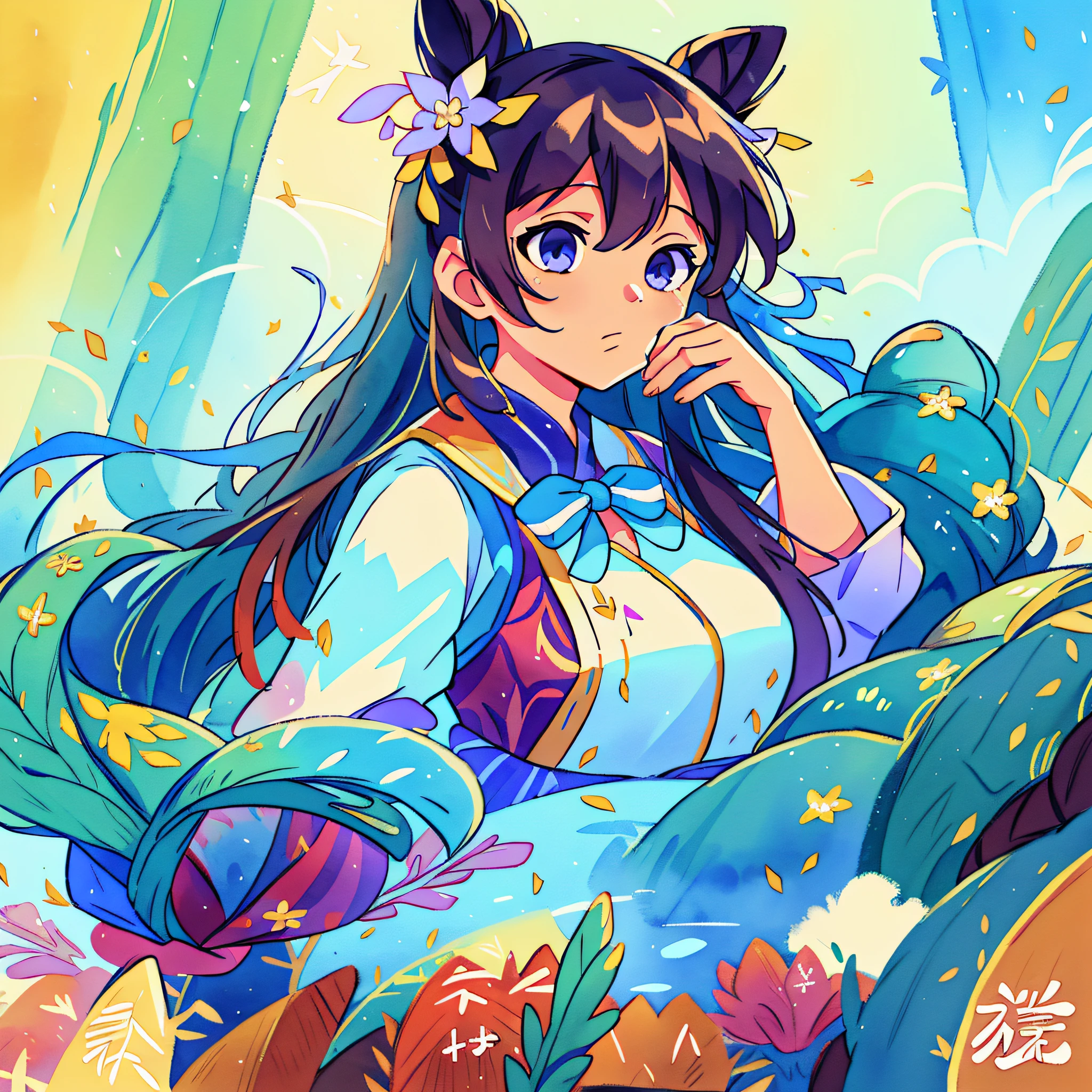 solo,千仞雪,全身,黄头发,(masterpiece,topquality,bestquality,officialart,beautifulandaesthetic:1.2),(1girl:1.3),long hair,extremedetailed,colorful,highestdetailed,(watercolourpainting:1.3),opticalmixing,playfulpatterns,livelytexture,richcolors,uniquevisualeffect