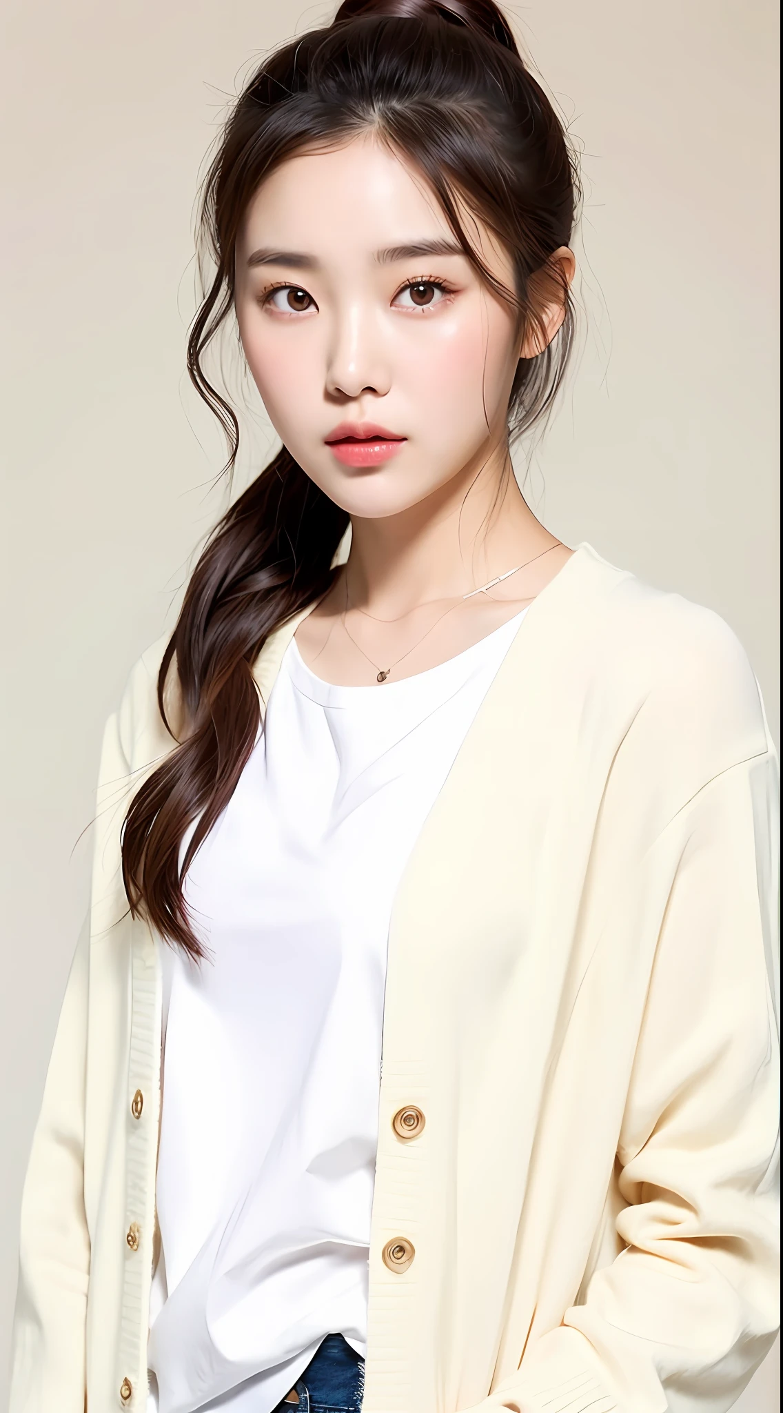 Close-up of a woman in a white shirt and cardigan, Korean female fashion model, gorgeous young Korean woman, Bae so, actress from Korea, Lee Ji-eun, Lee Ji-eun, Choi Hyun-hwa, beautiful Korean young woman, young cute Korean face, cute Korean actress, beautiful Korean woman, Park Jimin, Chinese girl, 20 years old, sexy, busty,