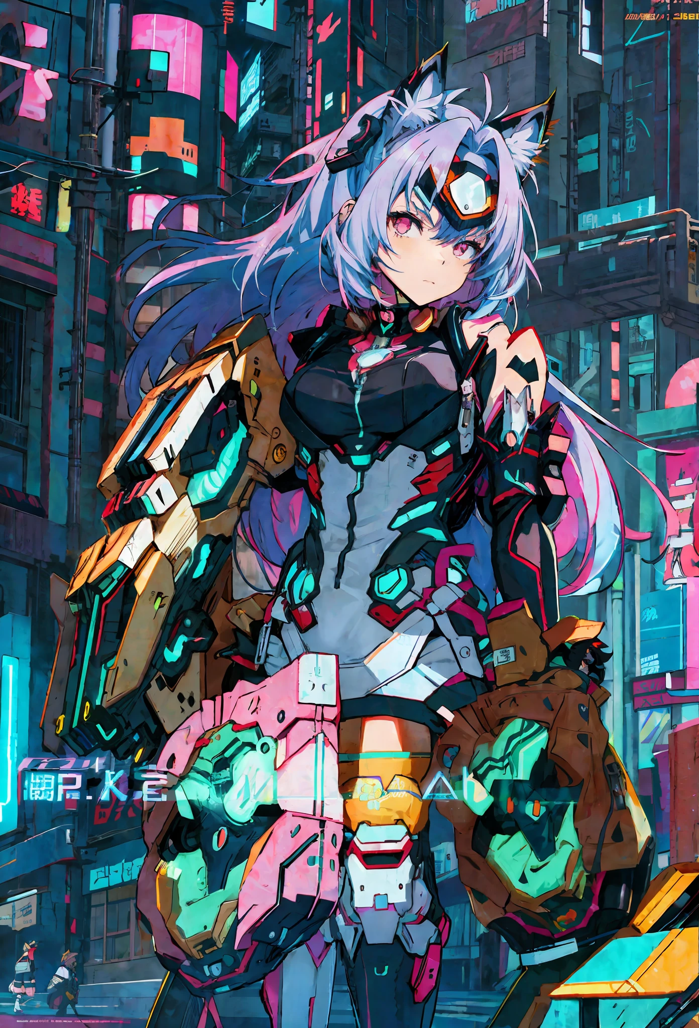 anime girl with cat ears and a backpack walking down a street, cyberpunk anime girl, digital cyberpunk anime art, anime cyberpunk art, digital cyberpunk - anime art, cyberpunk anime art, cyberpunk anime girl mech, female cyberpunk anime girl, oppai cyberpunk, best anime 4k konachan wallpaper, anime style 4 k, cyberpunk art style