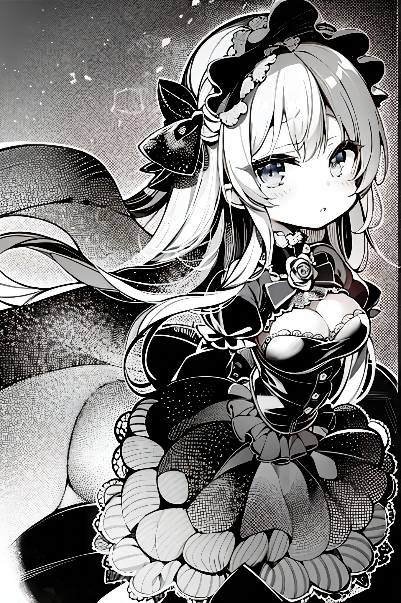 masterpiece, best quality, ultra-detailed,unity 8k wallpaper,crisp,(loli:1.2),, cute girl,, (beautiful eyes), ((kawaii)), cute, (lovely), ((sexy)), (ero),
mini skirt, you can see the buttocks, cleavage between breasts,little breasts, , ,straight hair, forehead visible, silver hair,simple background, ((monochrome)), ((grayscale)),Gothic and Lolita fashion,realstick doll,anime shader,Shadow in the background,throw oneself down