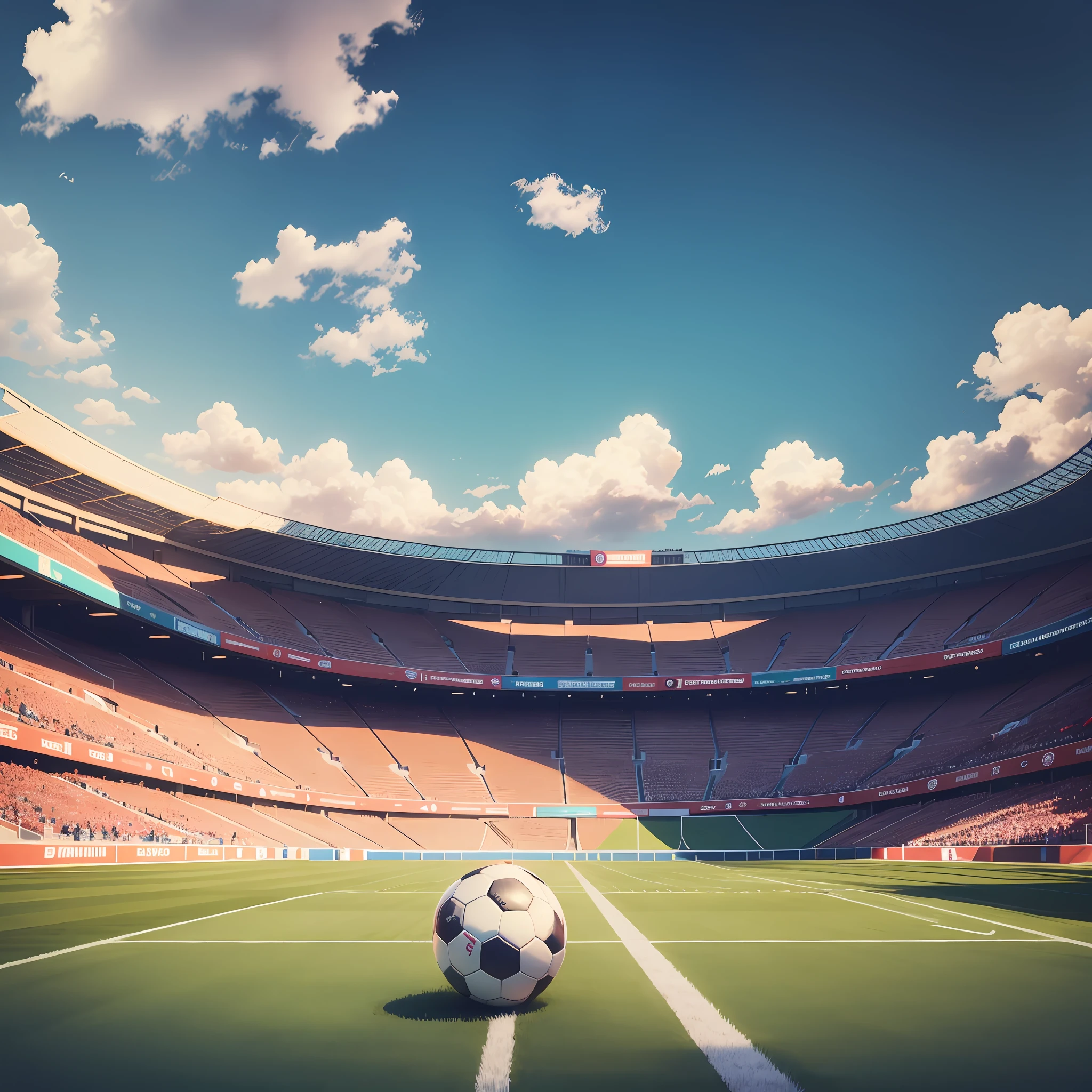 Football field, in front of football goal, a football on the side of the goal, crowd cheering behind the goal, detailed scene, super detailed scene, magical scene, football, sports game, game illustration, random background scene, in the World Cup, sports, cheering scene, sports setting --auto --s2