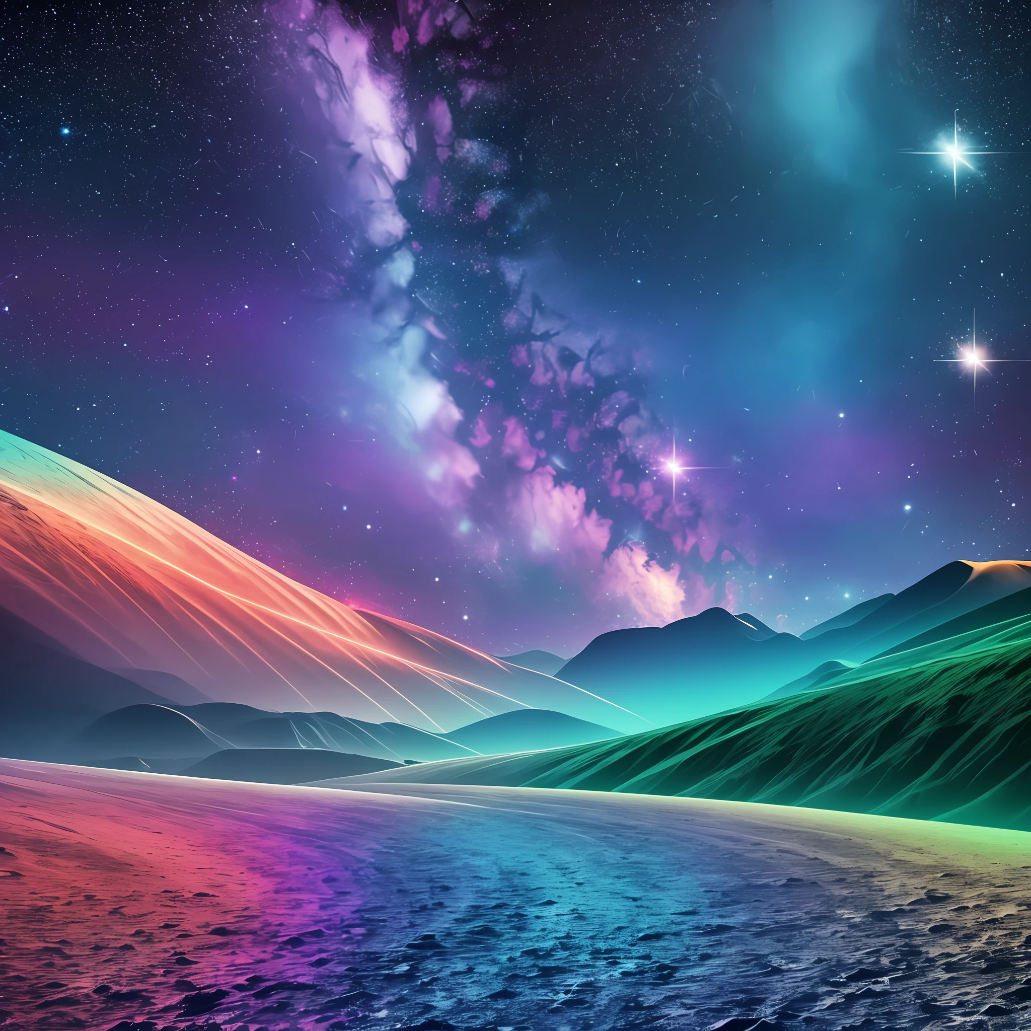 Futuristic landscape, galaxies, multicolor and motion yet --auto --s2