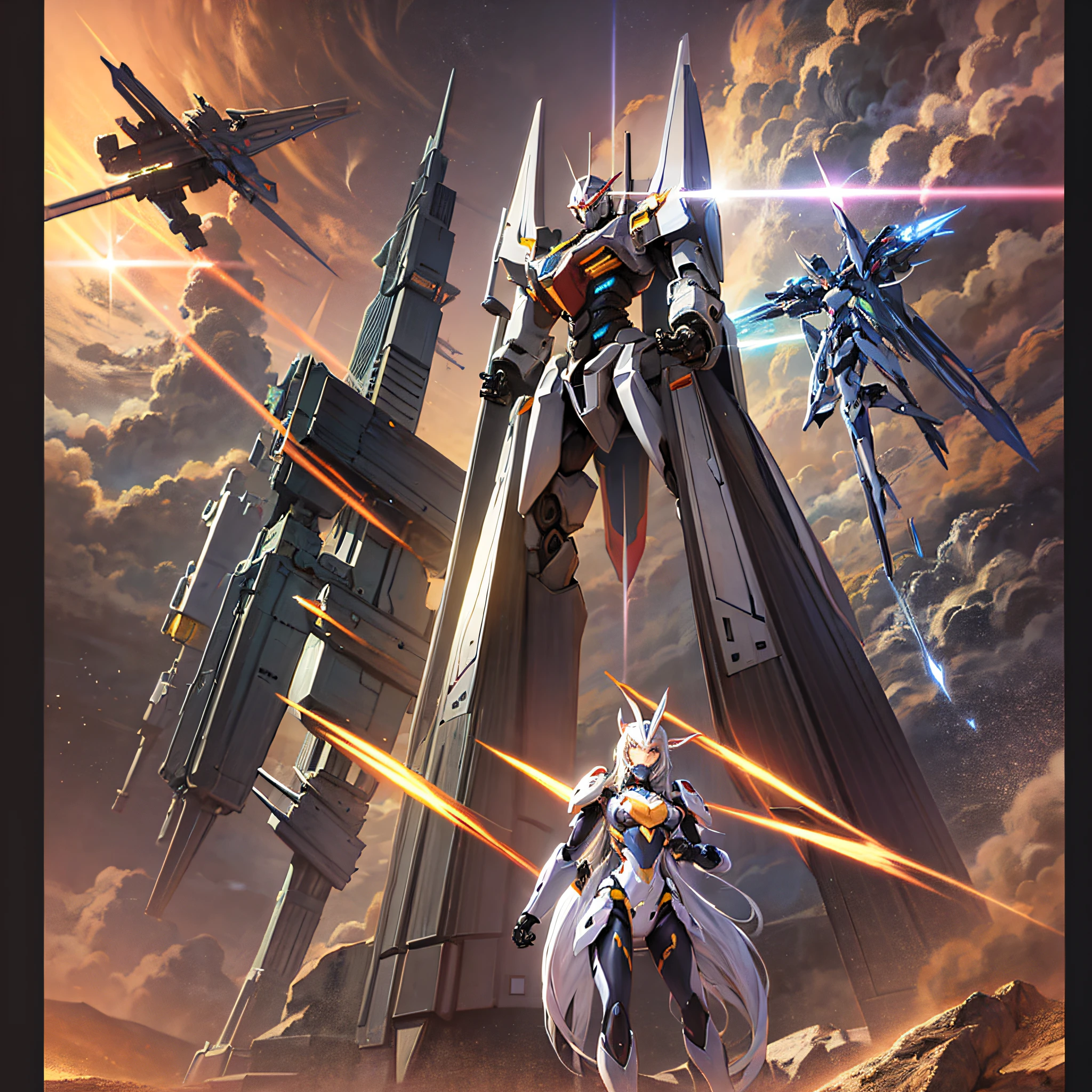 Cool mecha, in outer space, with various postures, --auto --s2