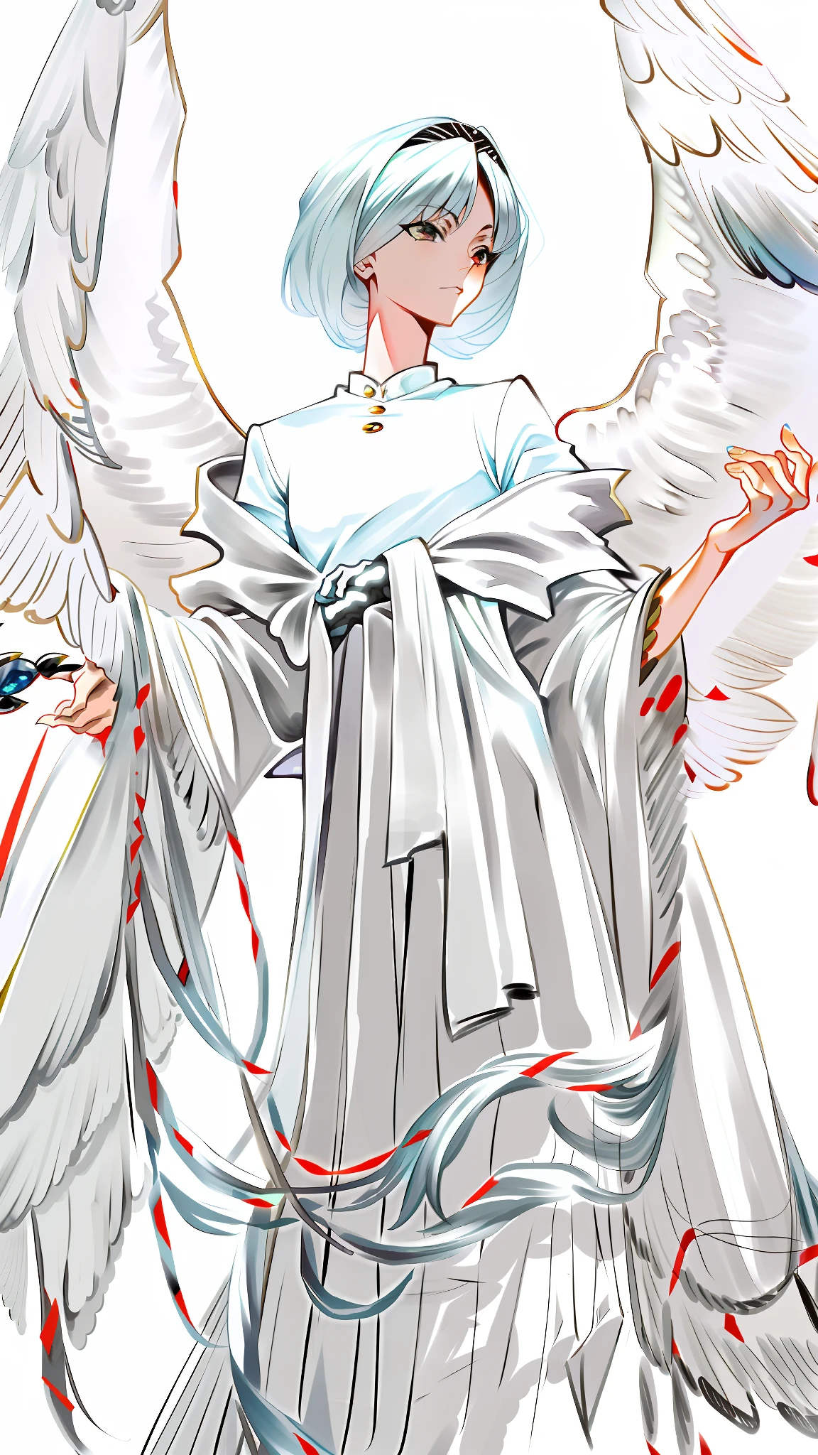 anime - style drawing of a woman with white hair and wings, inspired by Krenz Cushart, inspired by Victor Mosquera, joao ruas, by Krenz Cushart, satoshi kon artstyle, james jean art, in style james jean, style of yoshitaka amano, style of satoshi kon, inspired by Dustin Nguyen