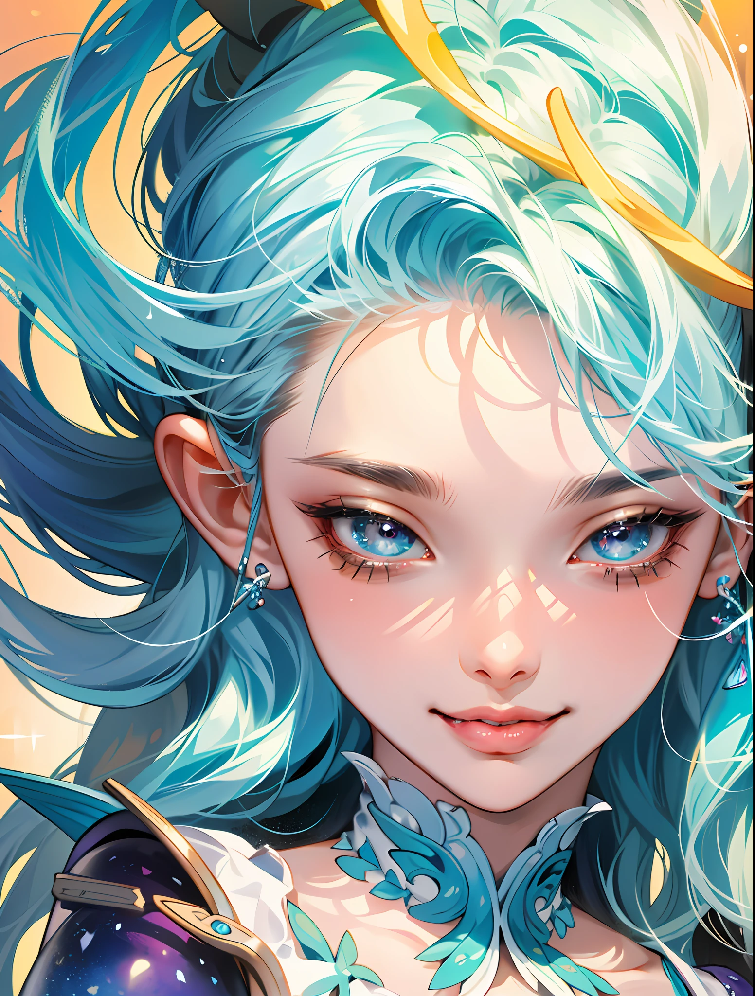 Absurd, High Resolution, Ultra Detailed, 1girl, Solo, Very Detailed Eye, (Official Art, Beauty and Aesthetics: 1.2), (1girl), Very Detailed, (Fractal Art: 1.3), Colorful, Most Detailed, Smiley, Toothy, Fairy