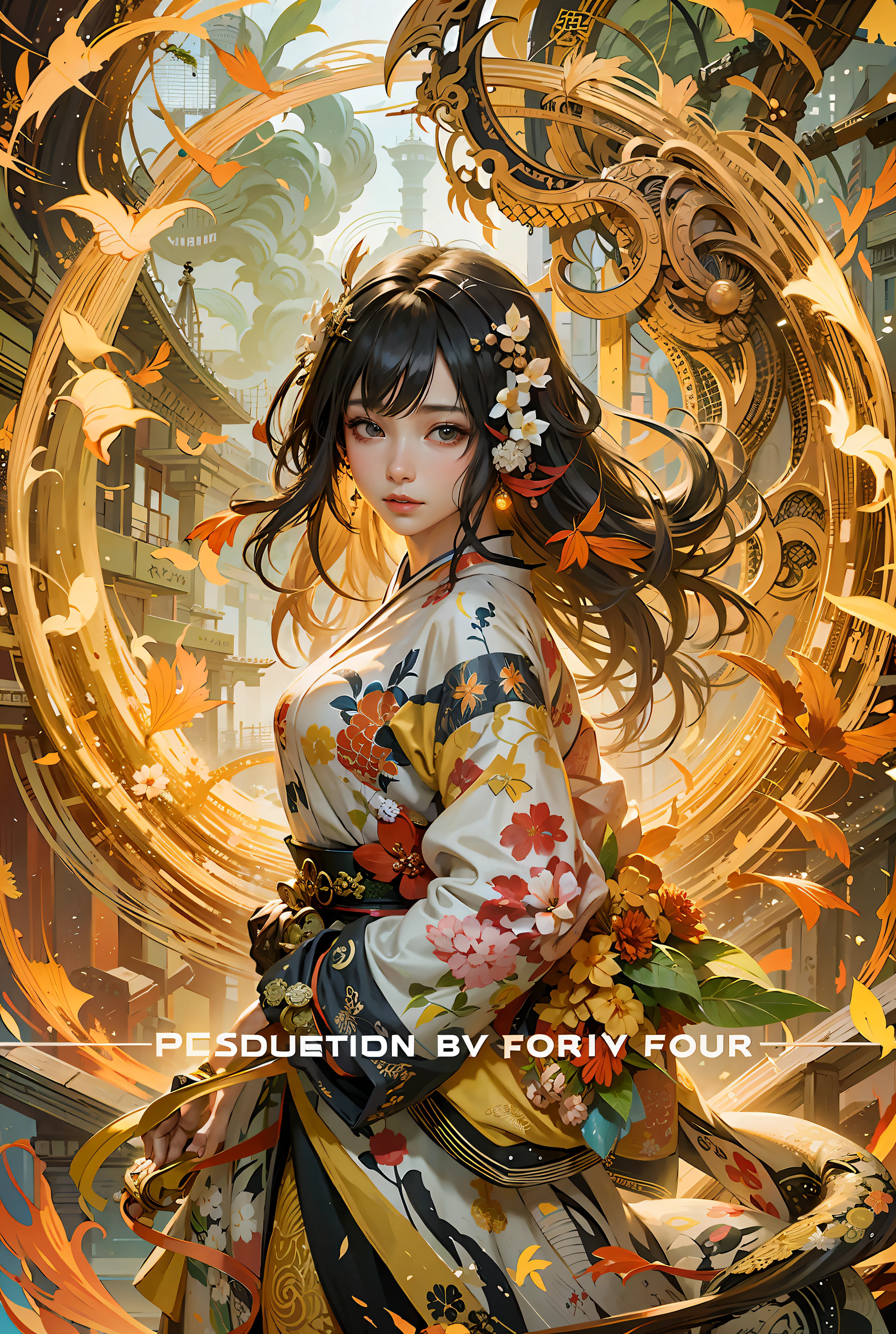 a woman in a kimono dress with a flowered background, official artwork, by Yang J, anime cover, a beautiful artwork illustration, beautiful digital artwork, goddess of autumn, inspired by Tang Yifen, beautiful anime artwork, trending on cgstation, beautiful fantasy anime, artwork in the style of guweiz, anime fantasy illustration, by Yu Zhiding