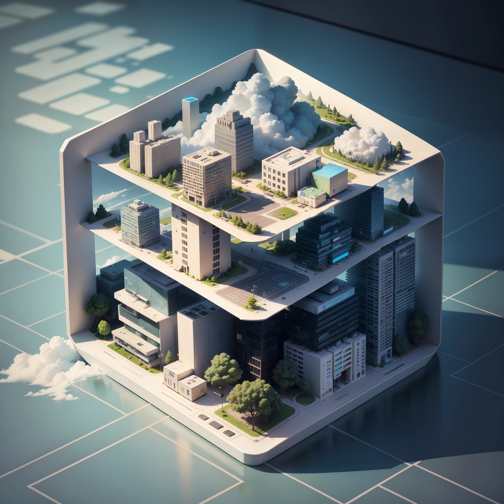 Internet of Things, Cloud Computing, Artificial Intelligence, Smart City, Blind Box Toy Style, High Detail, Ray Tracing, Stereogram, Three-sided View, Op Art, 8k, High Detail, High Quality, 8K, Masterpiece, Ccurate, Best Quality --auto --s2