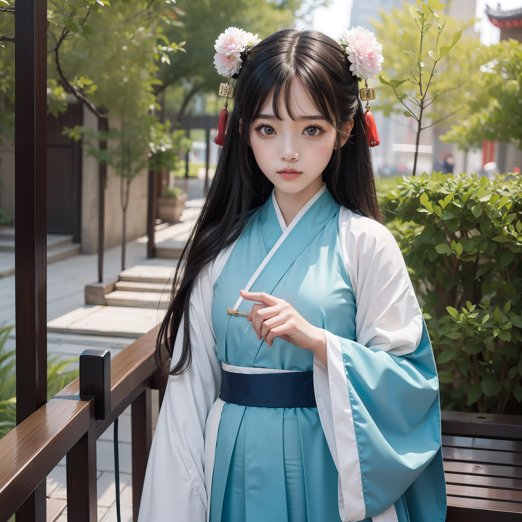 A girl, big eyes, cute expression, hanfu, 8k, style_Chinese