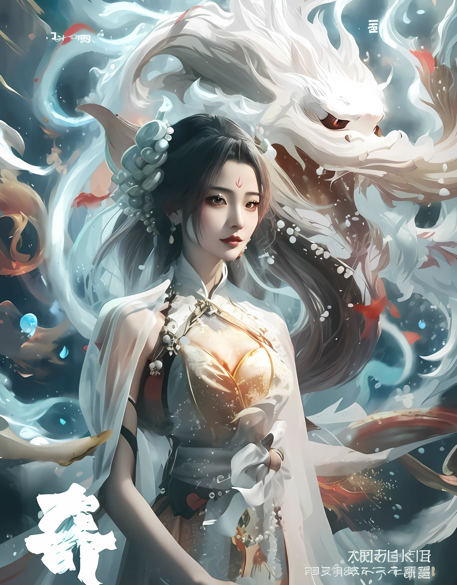 a close up of a woman in a dress with a dragon on her head, chinese fantasy, beautiful digital artwork, ross tran 8 k, jingna zhang, xianxia fantasy, cgsociety and fenghua zhong, chinese style, dragon-inspired cloth robes, ross tran and wlop, queen of the sea mu yanling, inspired by Zhu Derun