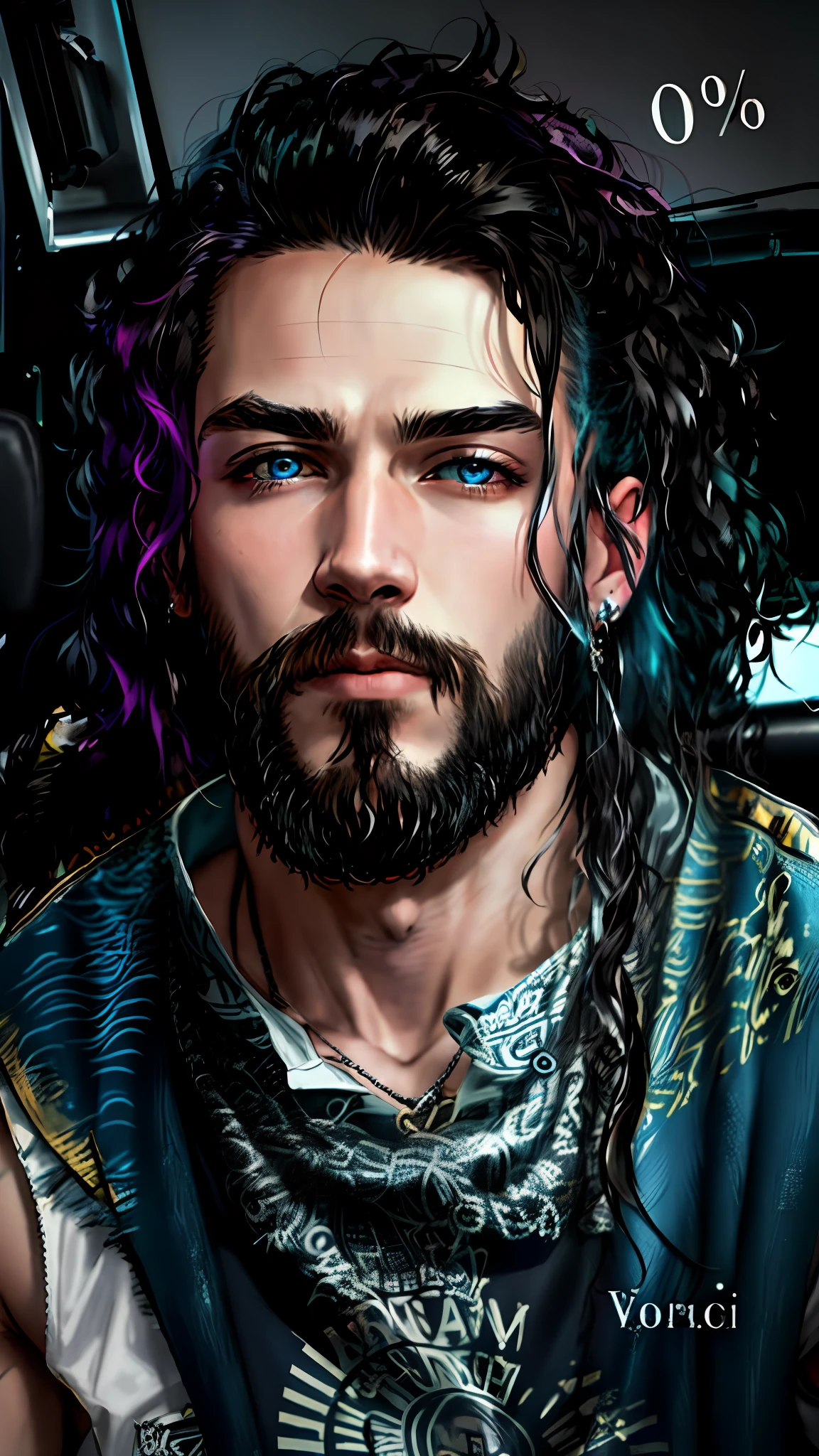 arafed man with long hair and a beard sitting in a chair, with long hair and piercing eyes, large eyes and flowing long hair, blue symmetric eyes 24yo, twitch streamer / gamer ludwig, his hair is messy and unkempt, with a small beard, with his long black hair, bladee from drain gang, xxxtentacion, dreads, his hair is messy and unkempt, cyberpunk street goon, badass anime 8 k, scruffy looking, american man, caucasian man, european man, white man, blue eyes, chains, rings, lil peep, shinobi, alternate album cover, album cover!, xxxtentacion, album art cover, album art, new album cover, yung lean, music album cover, album cover, rap album cover, colored album art, hardops, arca album cover, an album cover, album artwork, sicko, trending, photo from a promo shoot, end of an era, official artwork, promo image, bladee from drain gang, naruto, anime style, 4k, 8k, high resolution, ultra resolution, steampunk, shades of light, shades of shadow, artwork, two tone lights, ultra detailed, black clothes, best image quality, masterpiece, incredible, vibrant, super high resolution, artwork, style, amazing, dark, shadow, punk, black, drawing, anime,