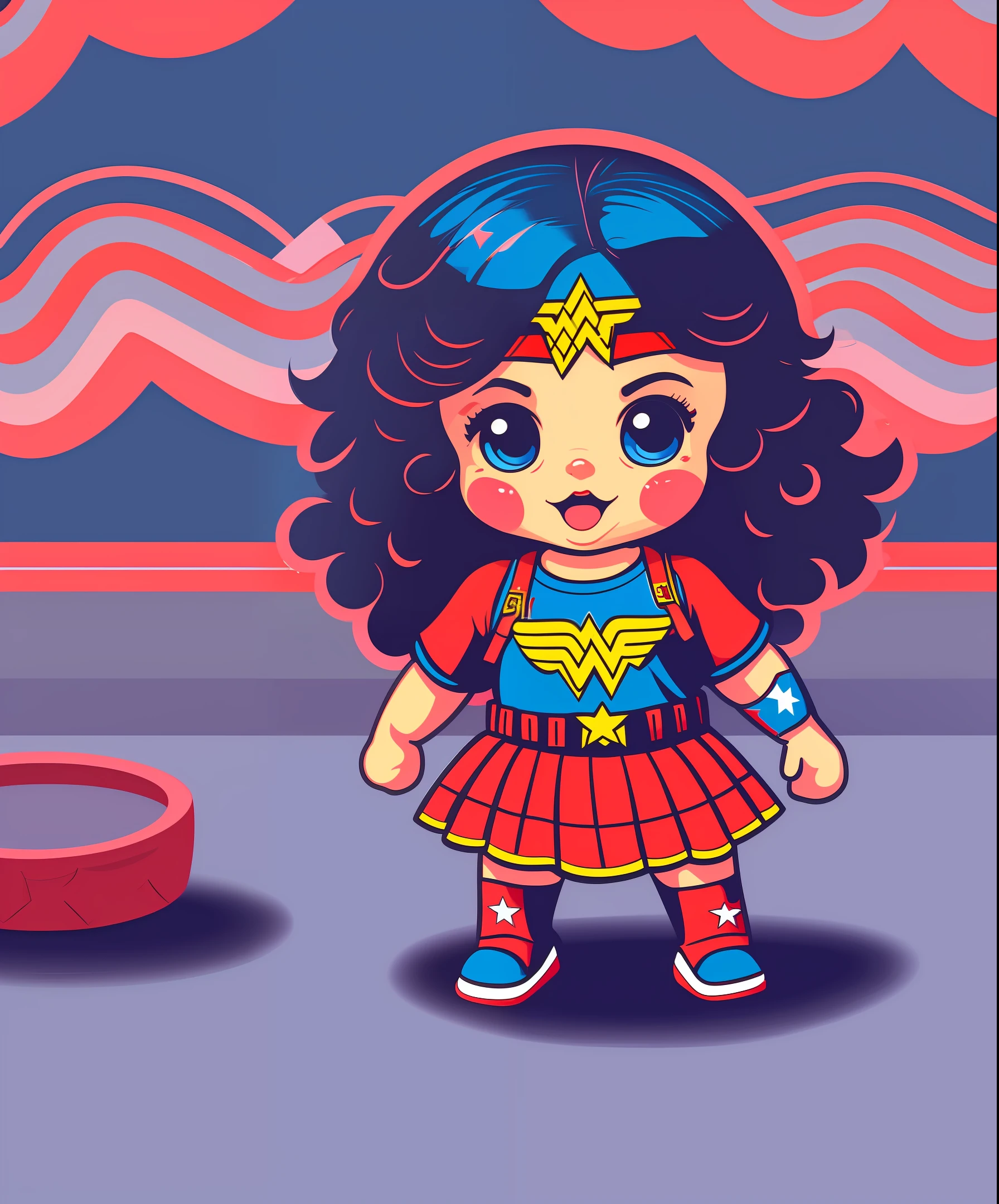 cartoon, kawaii,(black wonder woman,curly hair, cute), child, t-shirt design, (vector-art) --auto --s2