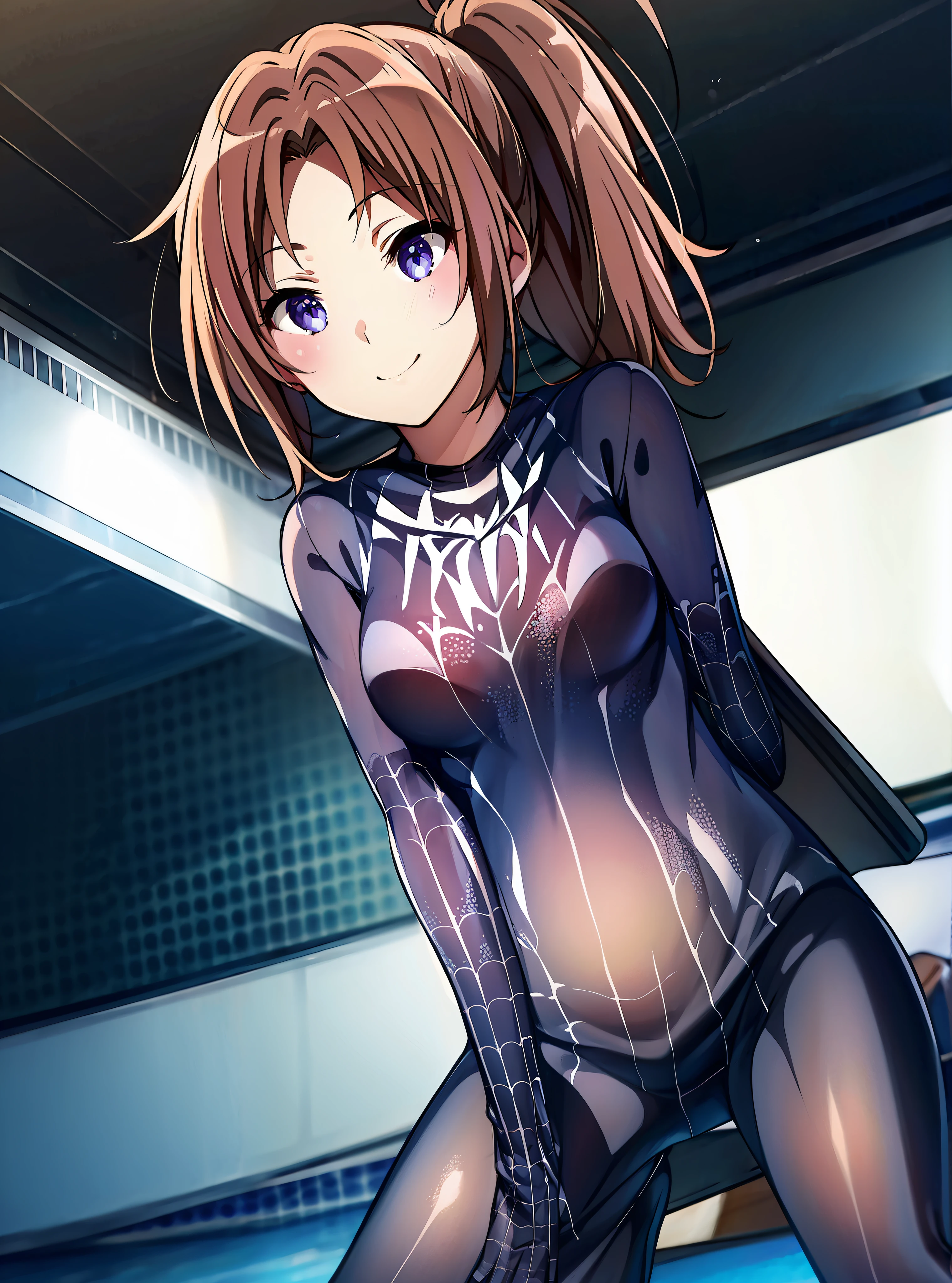 masterpiece, best quality, 8k, highres, 1girl, night, seductive smile, from below