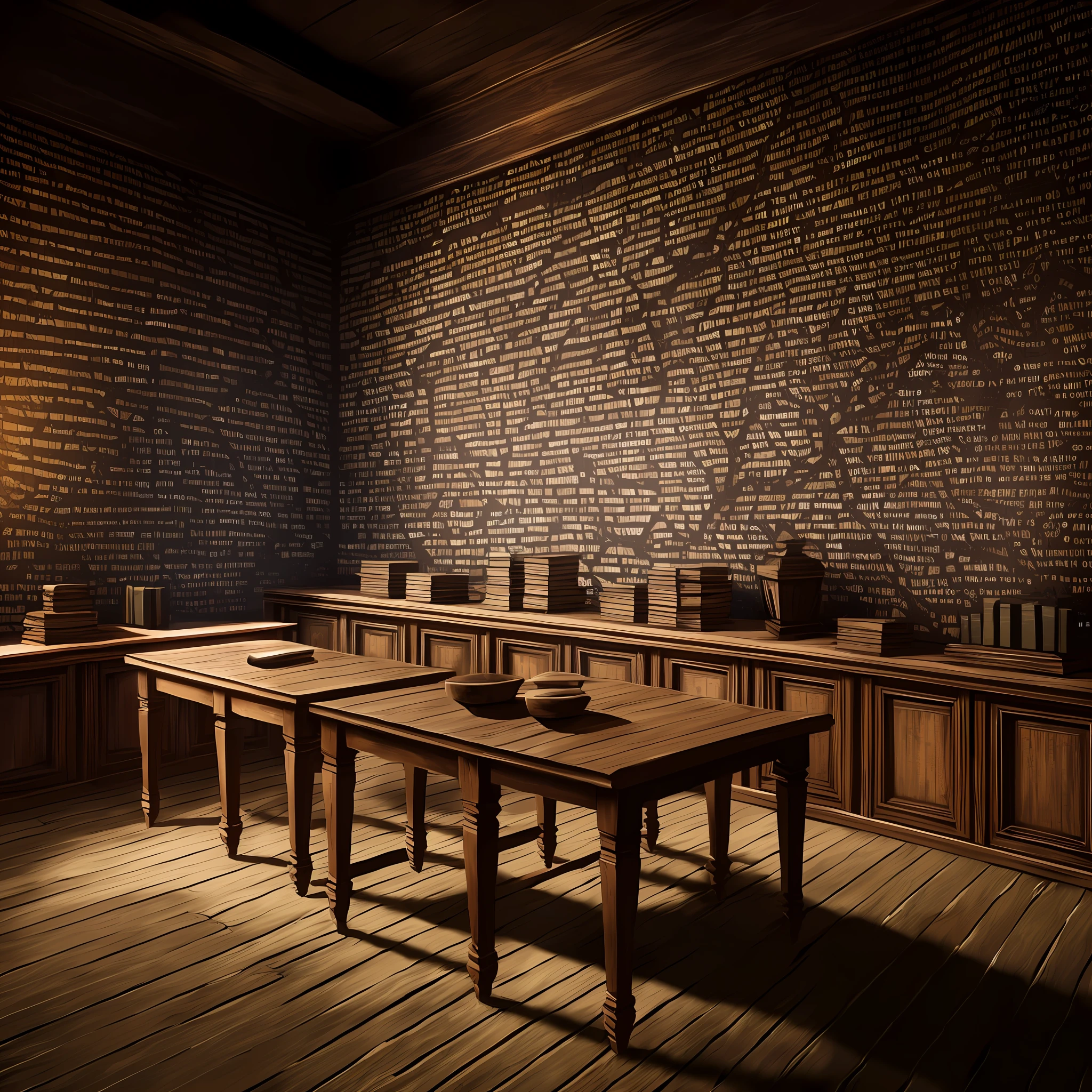 (best quality, masterpiece,) sharp and detailed, (8k images), stunning lighting, mysterious atmosphere, (an Uncharted style classroom), very dark, old map, hidden treasure, details in ancient artifacts, wood textures, dim lighting and grit. --auto --s2