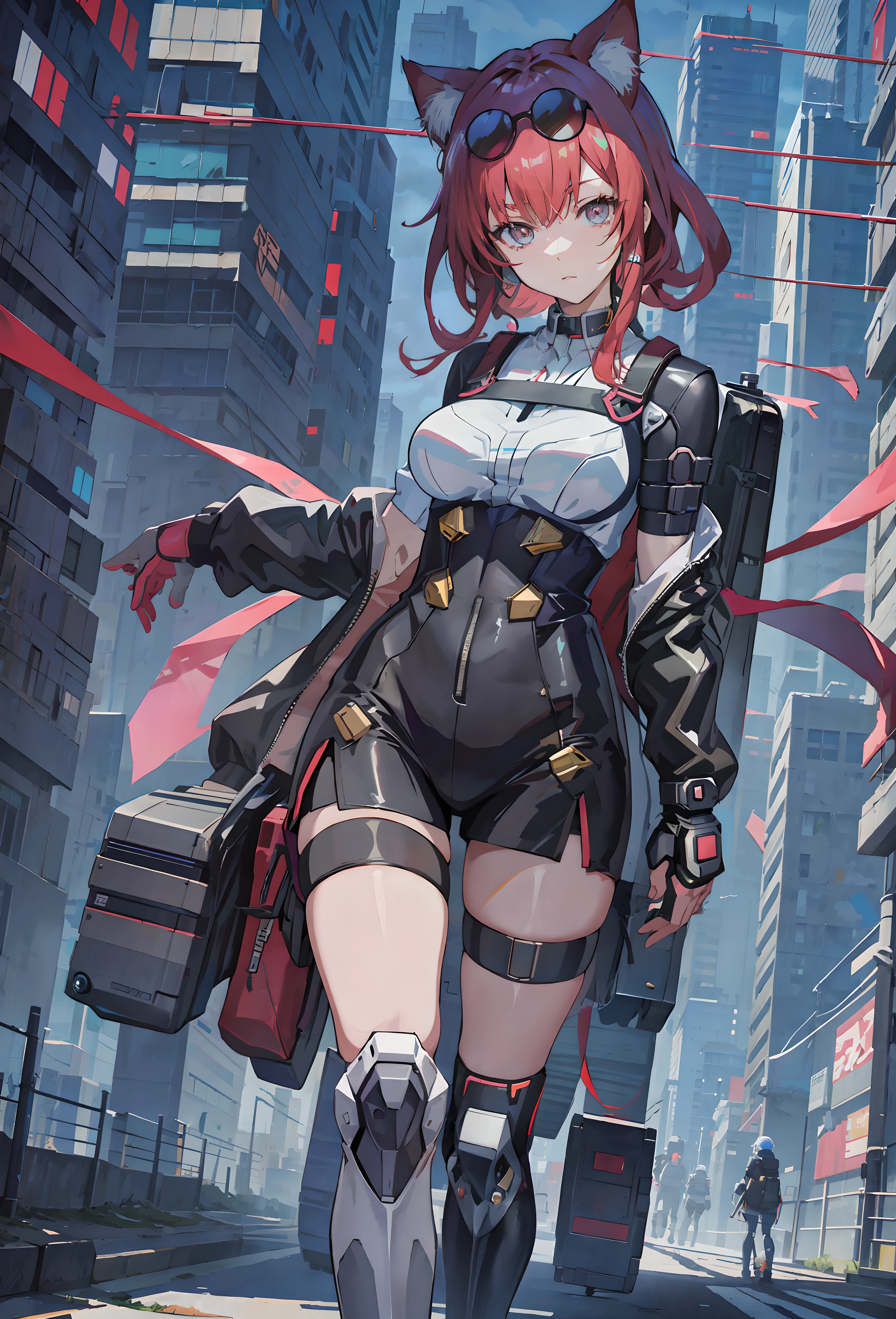 anime girl with cat ears and a backpack walking down a street, cyberpunk anime girl, digital cyberpunk anime art, anime cyberpunk art, digital cyberpunk - anime art, cyberpunk anime art, cyberpunk anime girl mech, female cyberpunk anime girl, oppai cyberpunk, best anime 4k konachan wallpaper, anime style 4 k, cyberpunk art style