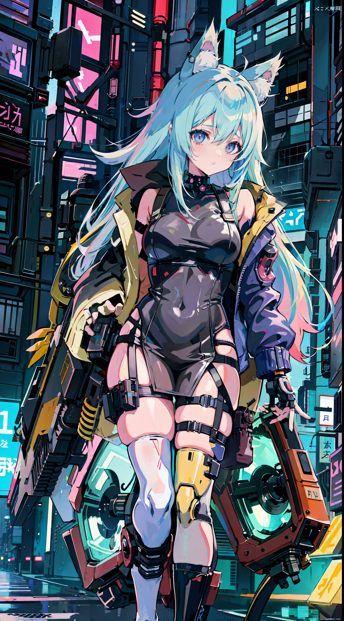 anime girl with cat ears and a backpack walking down a street, cyberpunk anime girl, digital cyberpunk anime art, anime cyberpunk art, digital cyberpunk - anime art, cyberpunk anime art, cyberpunk anime girl mech, female cyberpunk anime girl, oppai cyberpunk, best anime 4k konachan wallpaper, anime style 4 k, cyberpunk art style