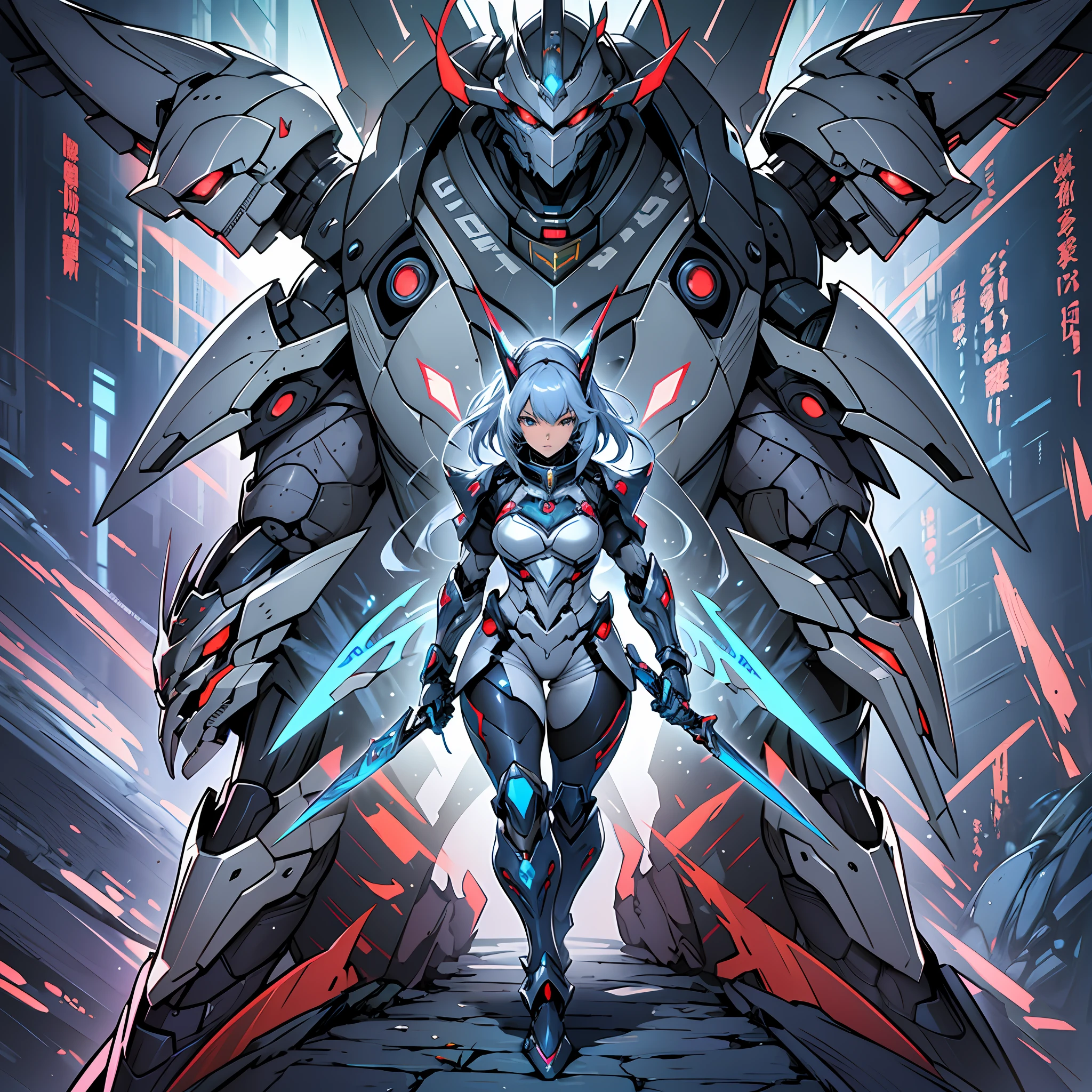 Close up portrait of a person in costume with a sword, cyber japan style armor, cyber japan armor, guyver style, girl in armor, monster hunter armor, full body mecha suit, perfect anime cyborg woman, cyborg noble woman, mecha cyber armor girl, detailed full body concept, female armor, anime character. Full Body Art --auto --s2