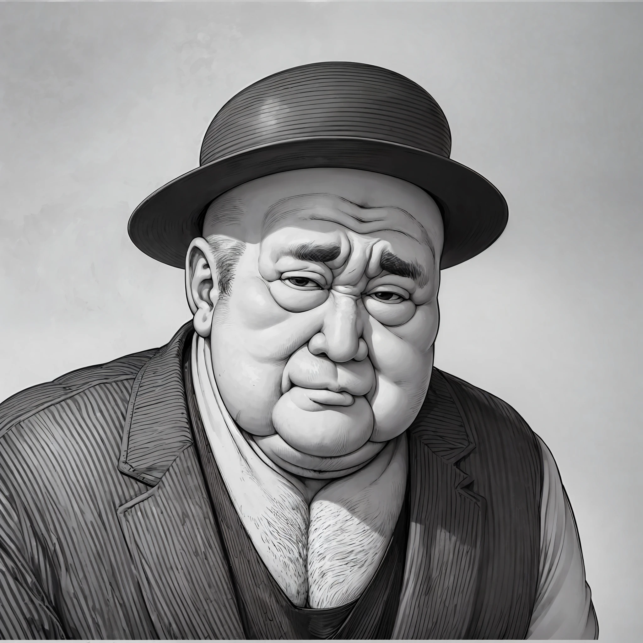 ((White background)), ((B&W)), (((Line art)), Japan Old Man, Drunkard, Expressionism, Realism, Contemporary Art, (((Super Obese))), 35mm, Canon, UHD, Masterpiece, c Accurate, Super Detail, Award-Award-Awarded, High Detail, Hi-Res, 8K --auto --s2