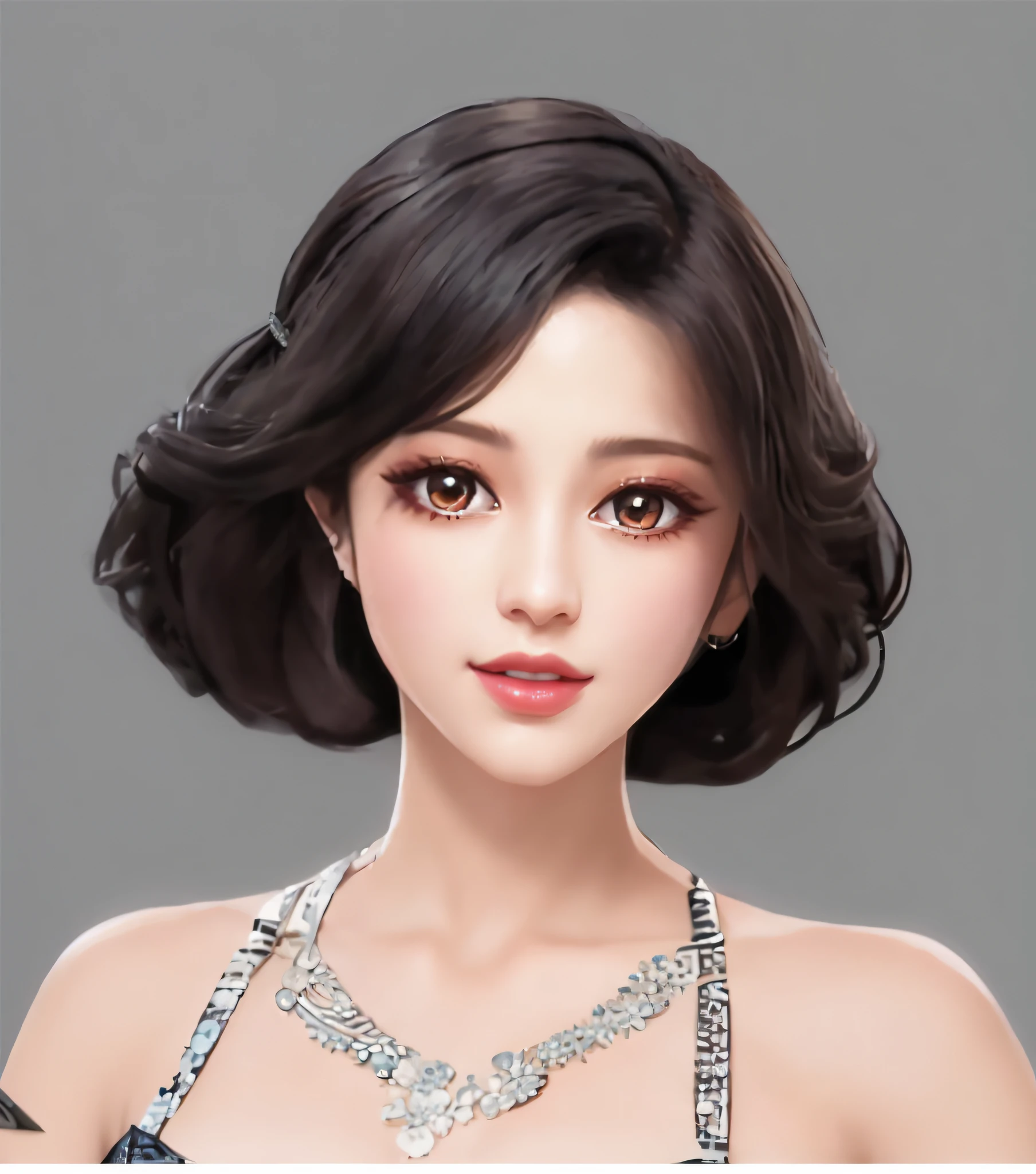 a close up of a woman with a necklace and a necklace, stylized portrait h 640, digital art of an elegant, inspired by Sim Sa-jeong, realistic anime 3 d style, realistic artstyle, cartoon digital painting, photorealistic artstyle, realism artstyle, glossy digital painting, stylized portrait h 704, smooth anime cg art