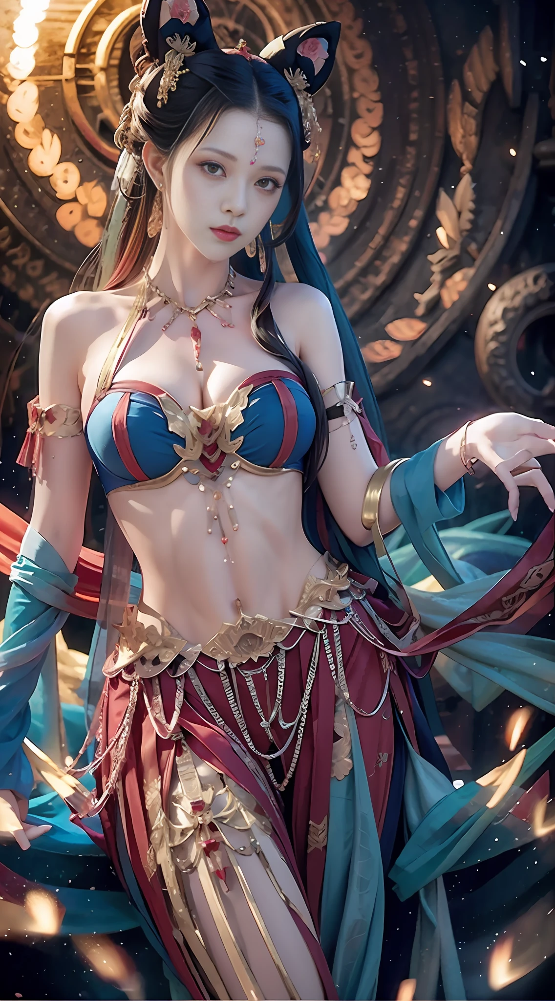 a girl, war, special effects, magician, detail, monster, cinematic lighting, legs in the water, atmospheric perspective, 8k, super detail, high detail, high quality, high resolution, masterpiece, nudity