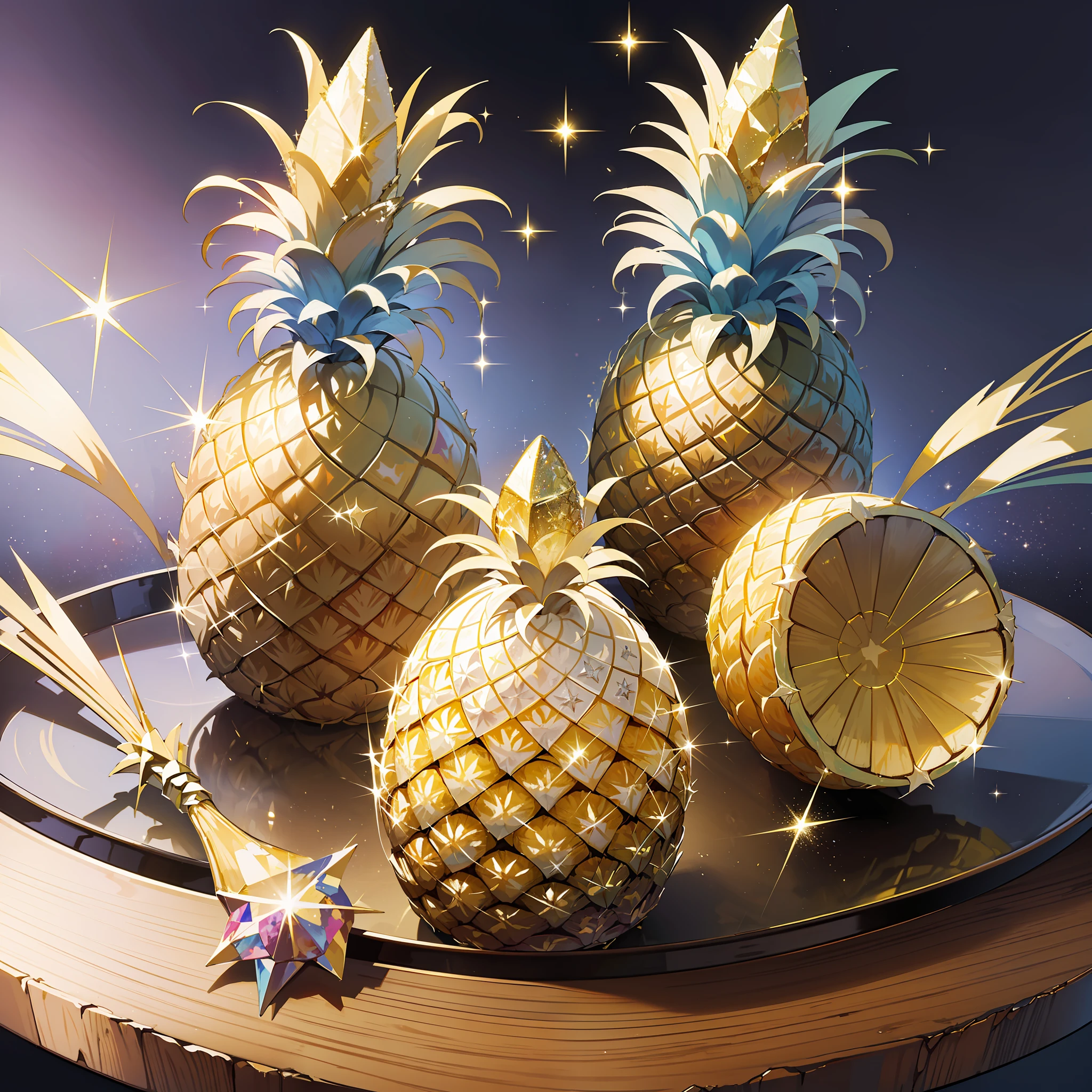 (Masterpiece, Best Quality, Best Quality, Official Art, Beautiful and Aesthetic: 1.2), (Pineapple: 1.3), (Sparkling Crystal: 1.3), Pineapple Made of Crystal, Pineapple, Crystal, Glitter Effect, Gradient, Looks Delicious