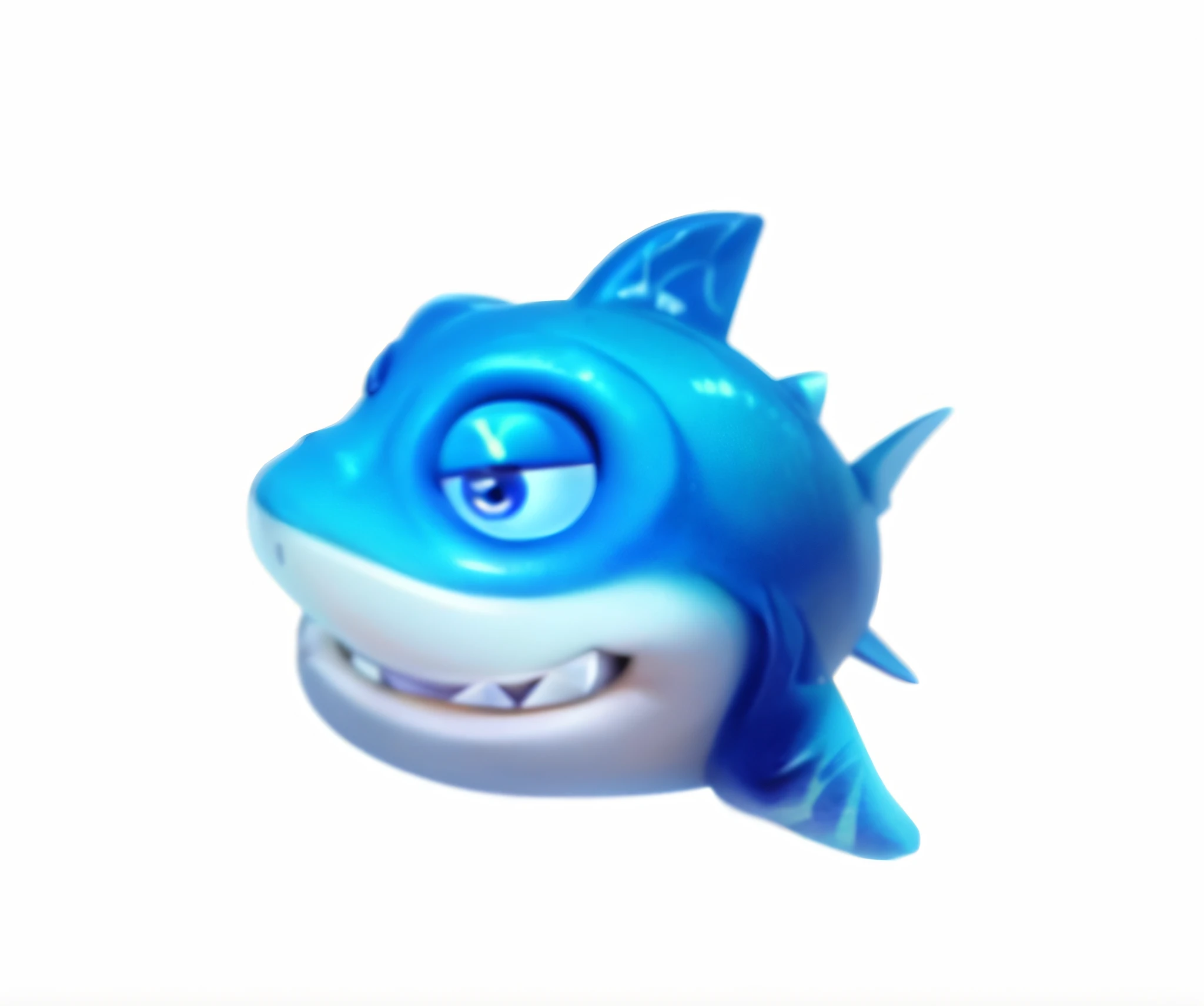 there is a blue plastic shark with a big smile on it's face, anthropomorphic shark, shark head, blue shark, scary fish, shark face, depicted as a 3 d render, 3 d icon for mobile game, shark anthony, blue realistic 3 d render, 3 d cg, 3d cg, shark, cute 3 d render, deep sea fish