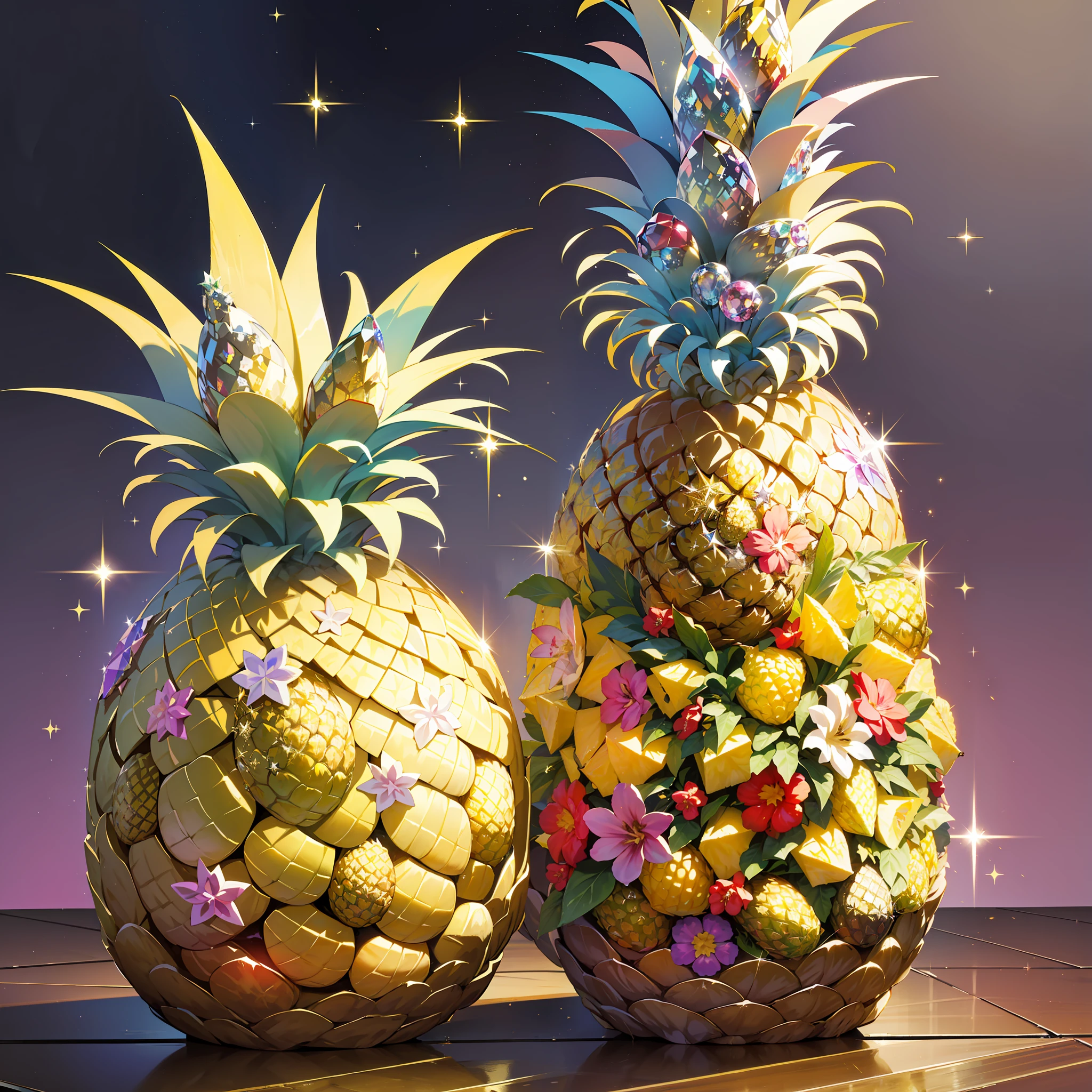 (Masterpiece, Best Quality, Best Quality, Official Art, Beautiful and Aesthetic: 1.2), (Pineapple: 1.3), (Sparkling Crystal: 1.3), Pineapple Made of Crystal, Pineapple, Crystal, Glitter Effect, Gradient, Looks Delicious