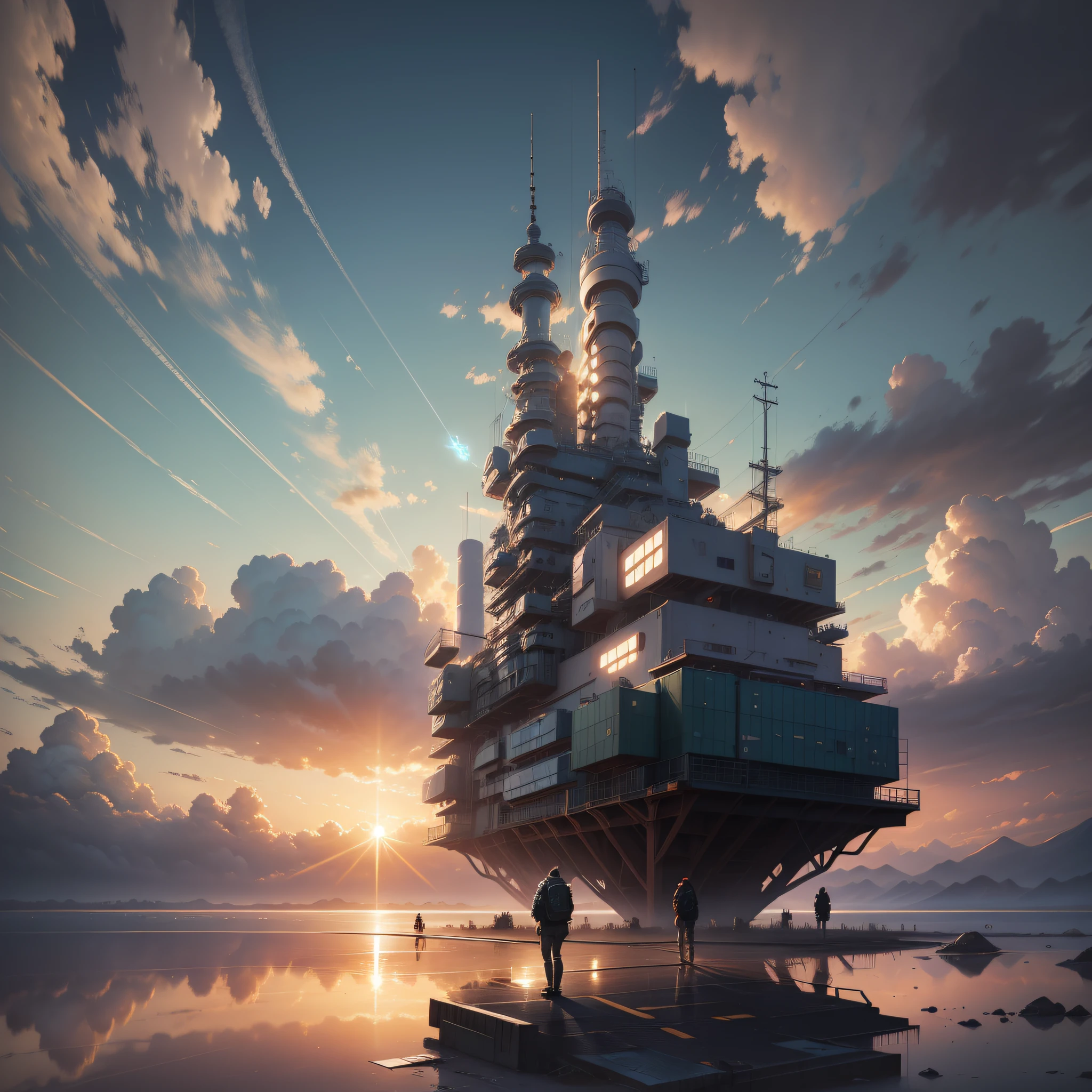 cloudy sky background lush landscape illustration concept art anime key visual trending pixiv fanbox by wlop and greg rutkowski and makoto shinkai and studio ghibli, highres, trending on ArtStation, High Detail, (masterpiece), original, leather jacket, reflections, concept art, solarpunk in deviantart, full body, Sharp focus, camping, mascara, highly detailed photo:1,