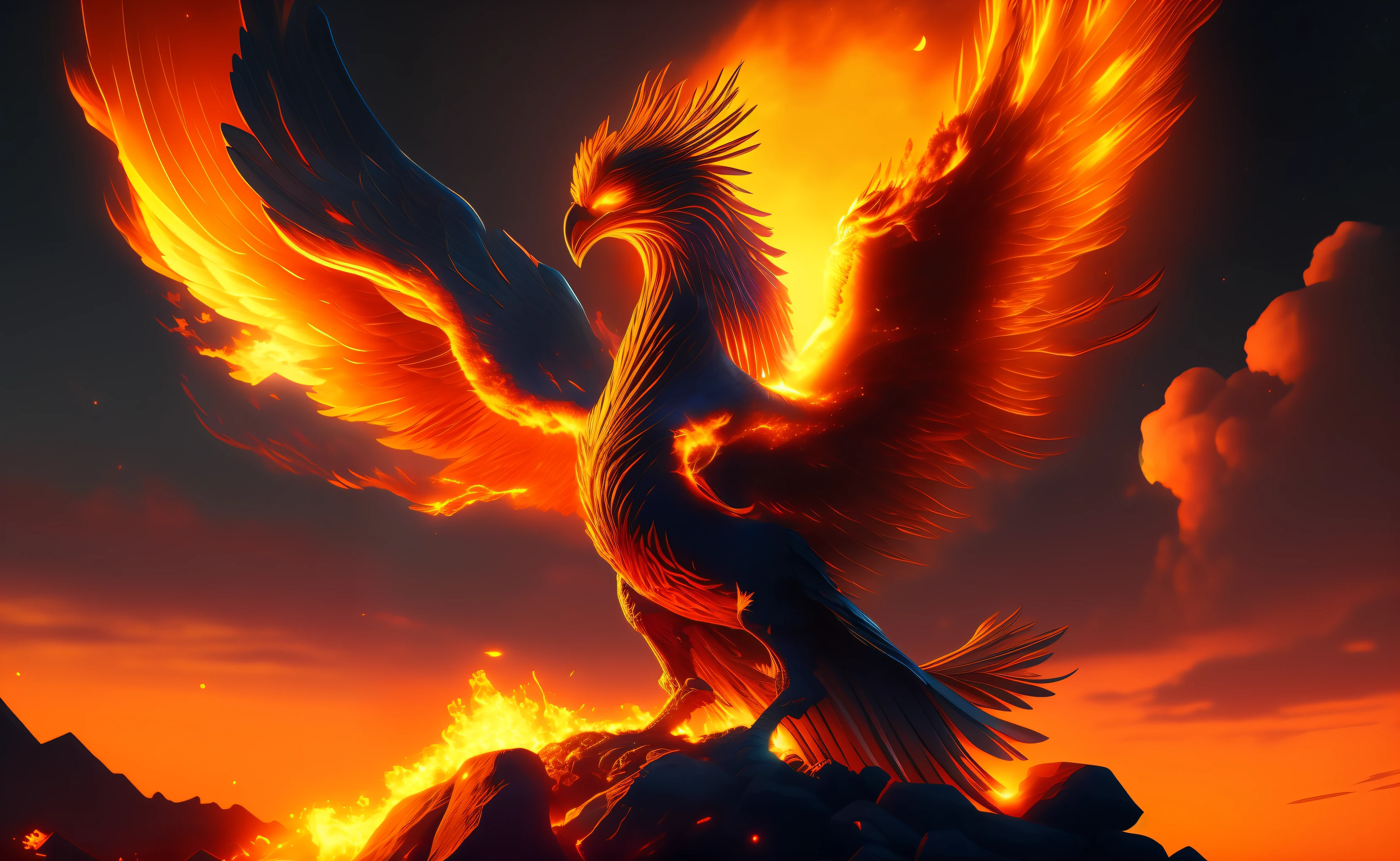 a majestic phoenix ignited in a lunar setting Toxic, 4k, HDR, realistic