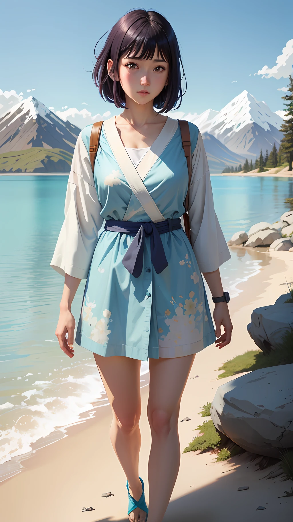 ( Watercolor : 1.5 ), sunlight , full body portrait ((wet)), ((hinata hyuga:1.5 from naruto)), dynamic posing, (detailed face), vicissitudes of wise eyes, wrinkles, peaceful old man meditating by the lake, an abandoned research facility on a remote Arctic island, (very detailed background, detailed face, detailed complex busy background: 0.8), messy, gorgeous, pastel colors, by artist ilya Designed by Kuvshinov and artist Serov Valenti
