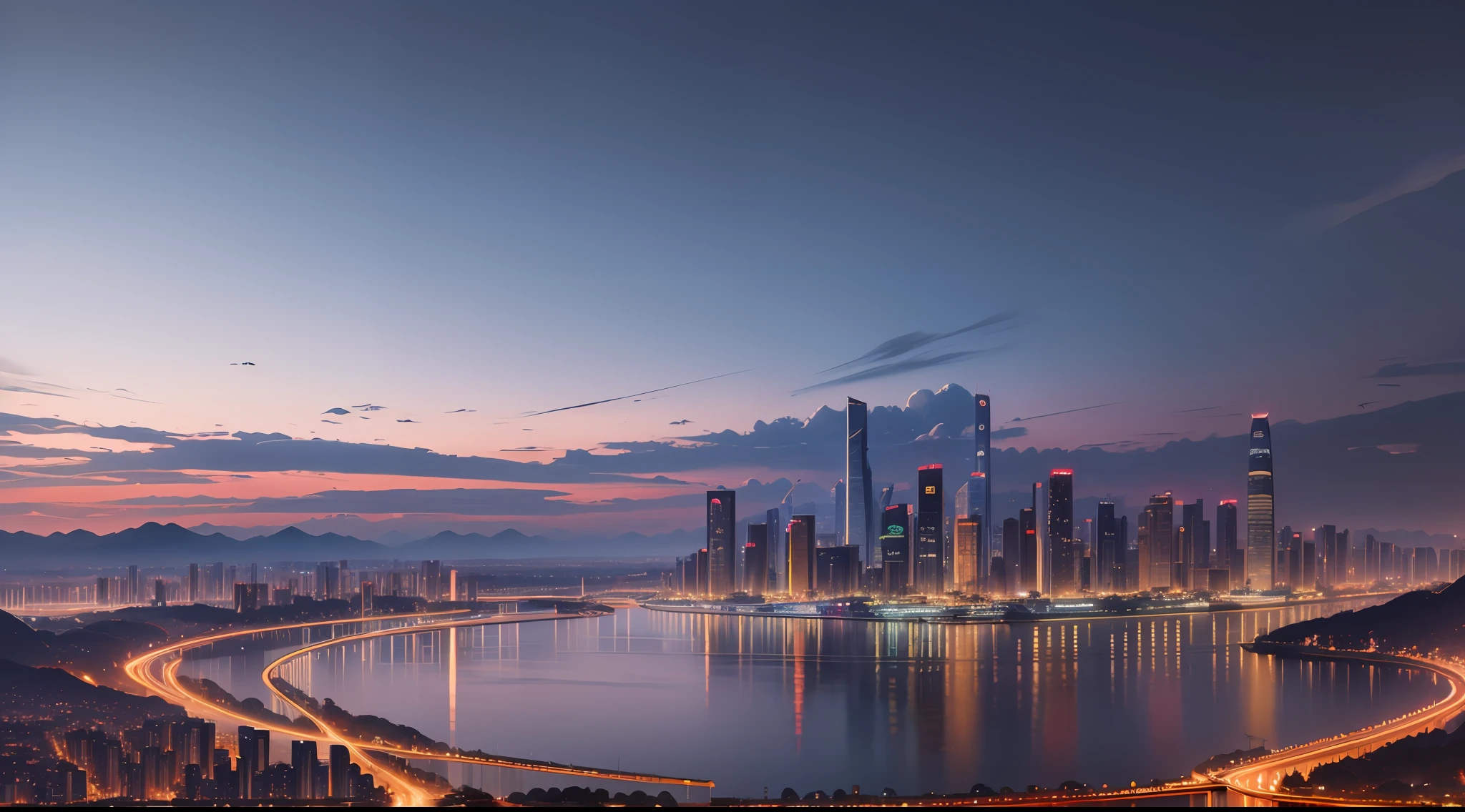 Guiyang, city skyline, Informatization, Technology style, lamplight, cinematic lighting, atmospheric perspective, panorama, high detail, UHD, super detail, award winning, 16k, ccurate --auto --s2