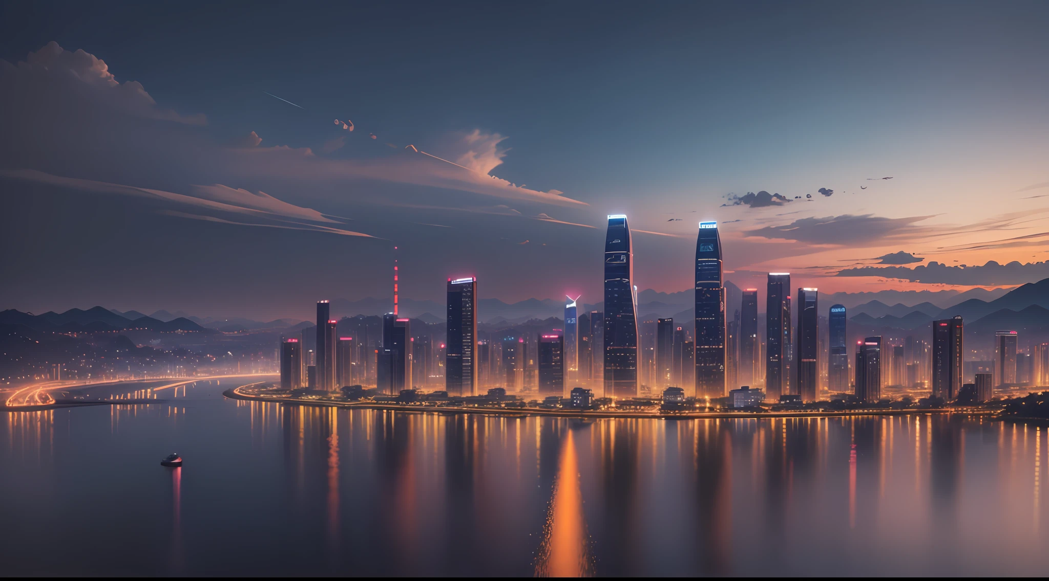 Guiyang, city skyline, Informatization, Technology style, lamplight, cinematic lighting, atmospheric perspective, panorama, high detail, UHD, super detail, award winning, 16k, ccurate --auto --s2