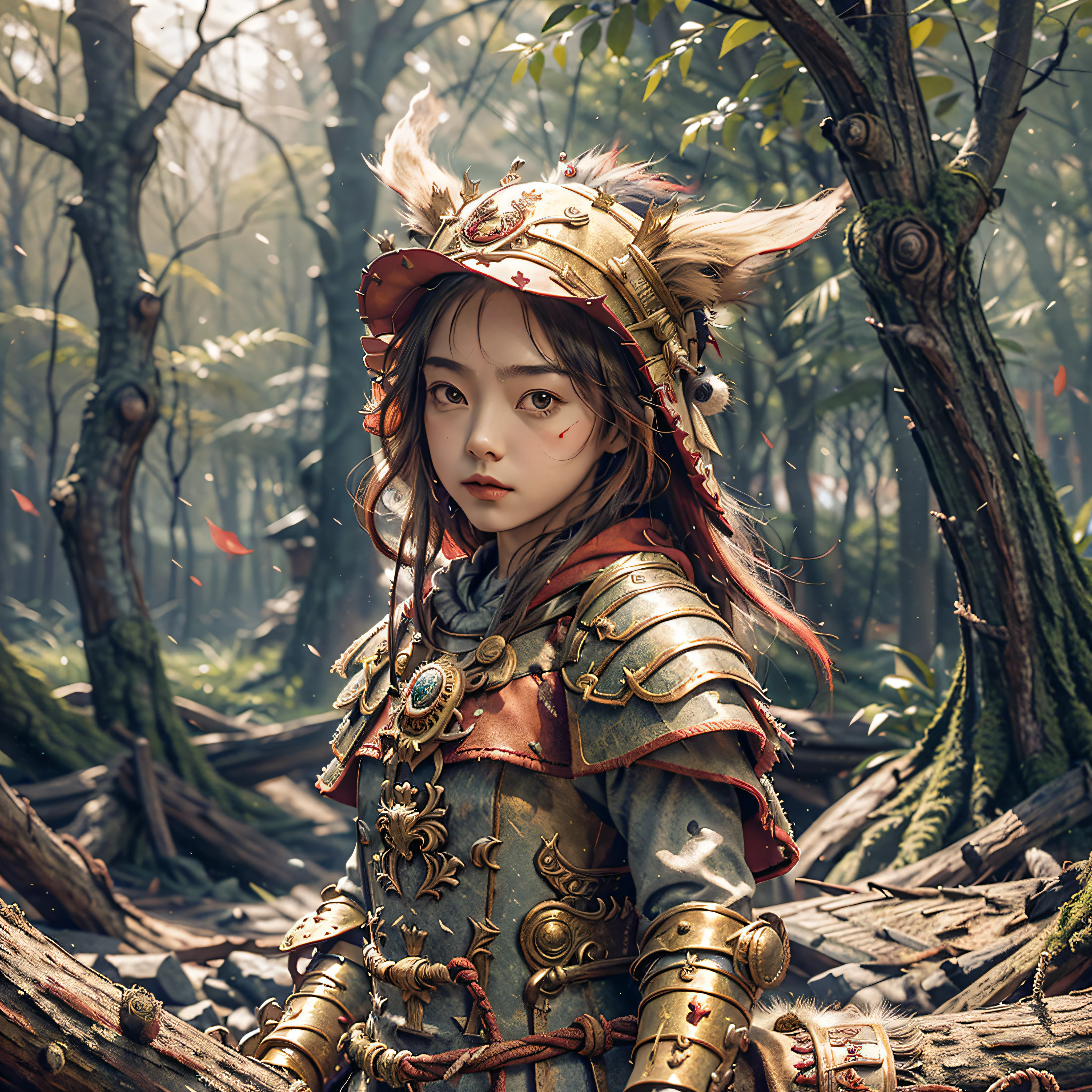 Little girl in a red hat, Red cloak, Europa 1400: Gold, forest, big bad wolf, Cartoon painting, unreal engine, cinematic lighting, UHD, super detail --auto --s2