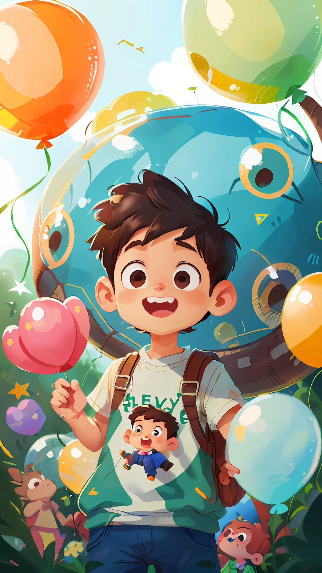 A boy, zoo, many balloons, happy, happy, perfect quality, clear focus (clutter - home: 0.8), (masterpiece: 1.2) (realistic: 1.2) (bokeh) (best quality) (detailed skin: 1.3) (intricate details) (8K) (detail eyes) (sharp focus), (happy)