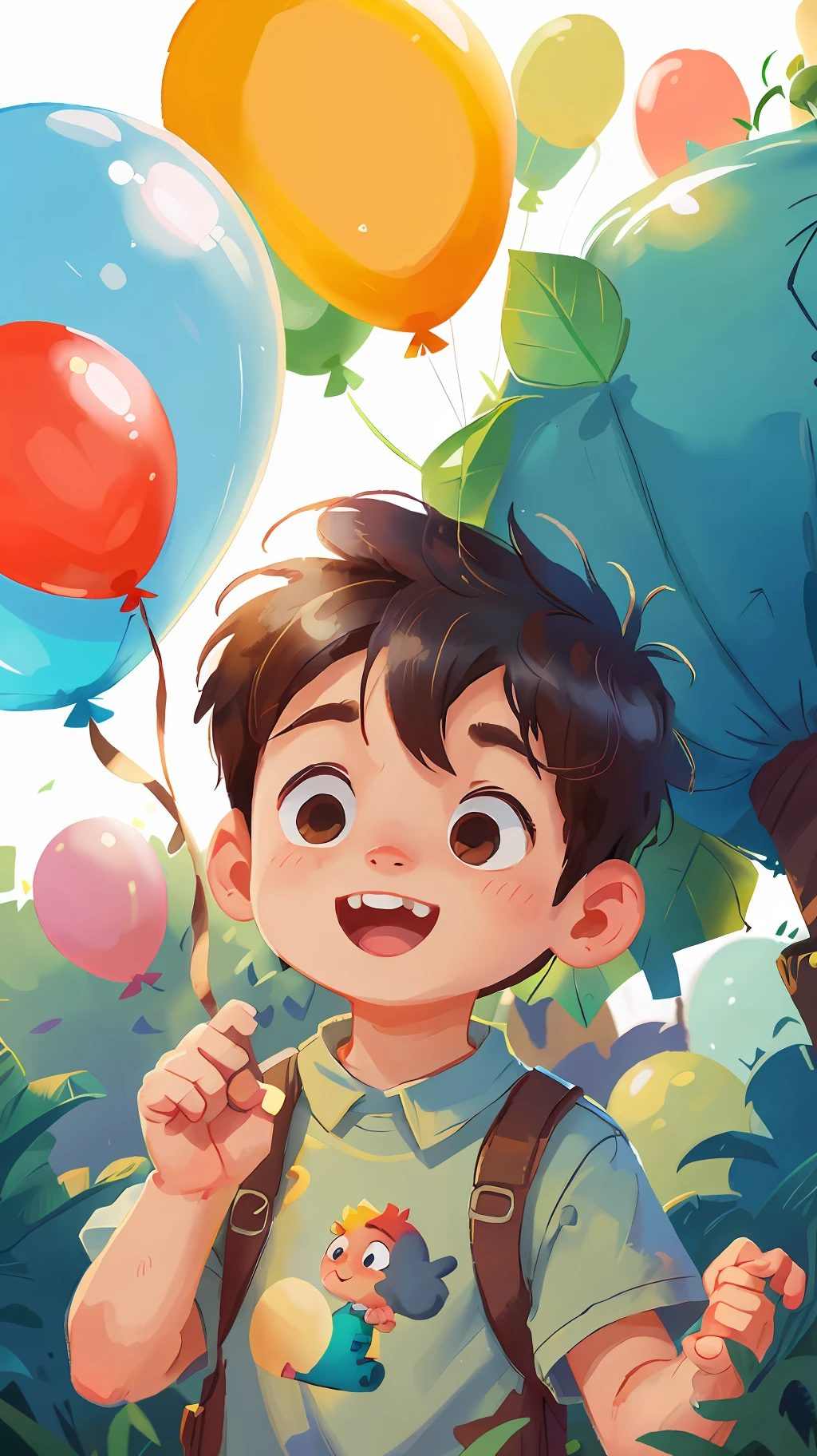 A boy, zoo, many balloons, happy, happy, perfect quality, clear focus (clutter - home: 0.8), (masterpiece: 1.2) (realistic: 1.2) (bokeh) (best quality) (detailed skin: 1.3) (intricate details) (8K) (detail eyes) (sharp focus), (happy)