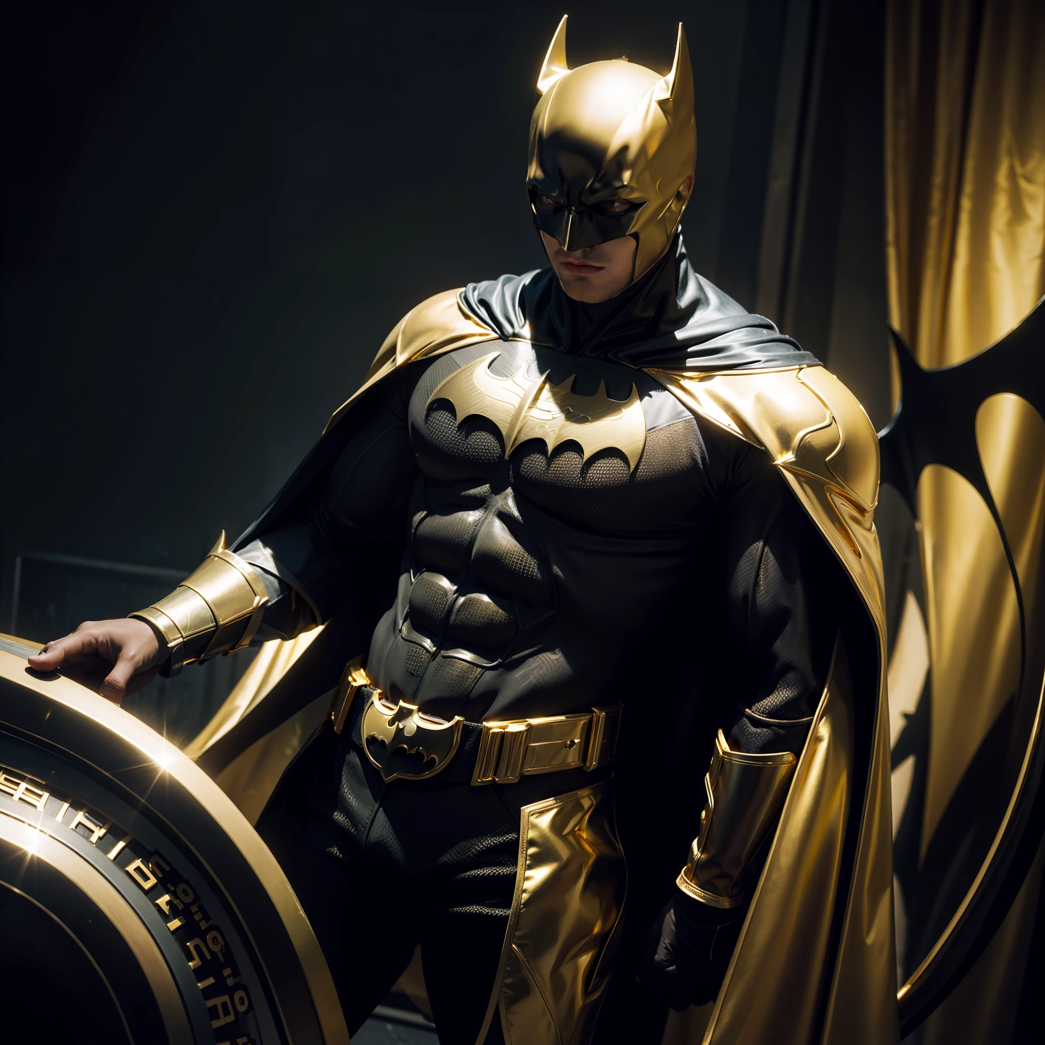 Top Quality, High Resolution, Ultra Detail, Golden Batman, Golden, Gold Batman, All Golden, Man, Alone, Gold, Gold All Gold, Gold, Batman, Gotham City